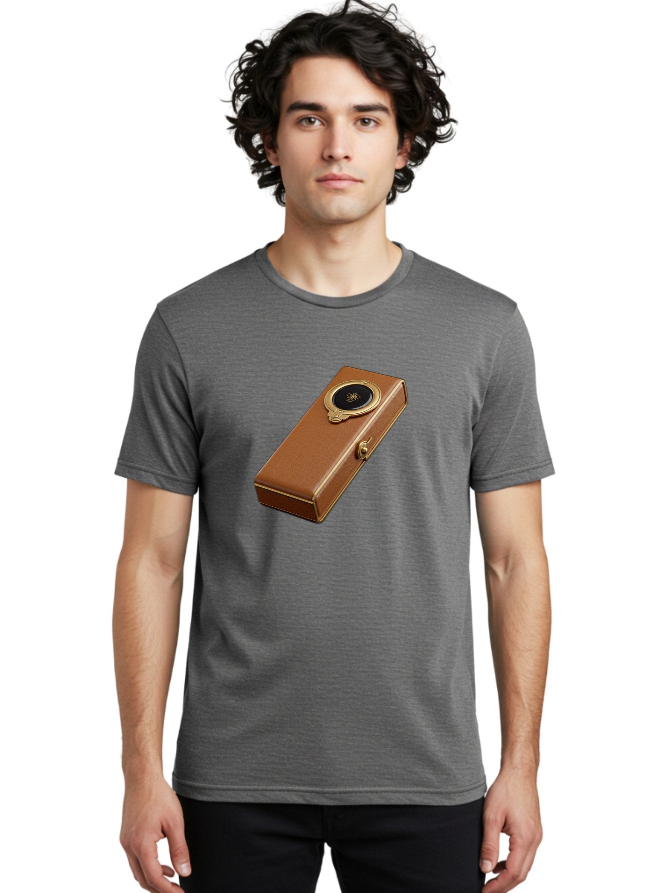 Brown-Leather-Box Men'S Graphic Tee, 100% Cotton, Comfortable Casual Summer Wear, Machine Washable, Vintage Camera, Old Camera, Antique Camera, Black Camera, Classic Photography, Photography Equipment, Nostalgic Device, Film Camera, Camera Art Bag217 26