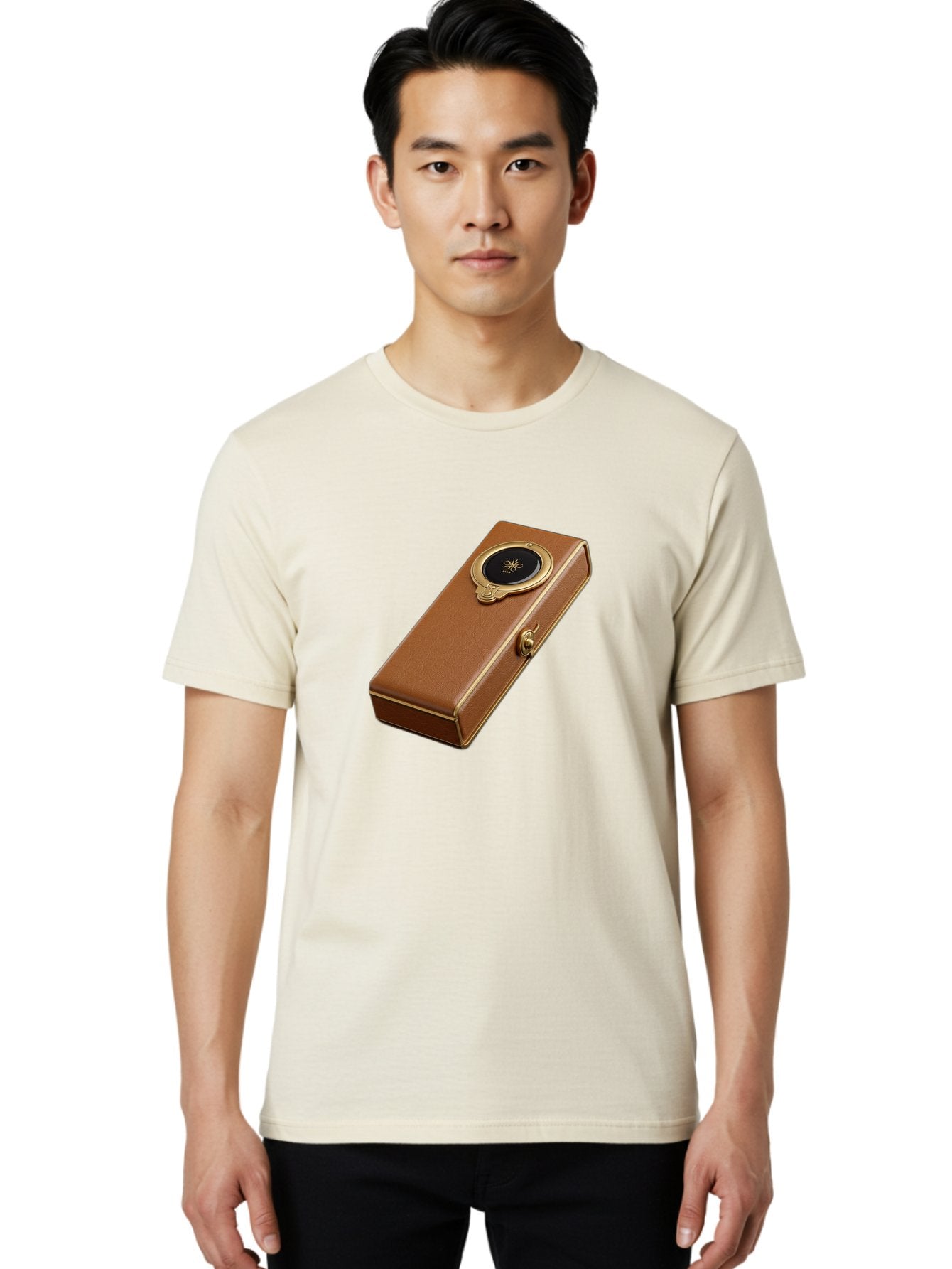 Brown-Leather-Box Men'S Graphic Tee, 100% Cotton, Comfortable Casual Summer Wear, Machine Washable, Vintage Camera, Old Camera, Antique Camera, Black Camera, Classic Photography, Photography Equipment, Nostalgic Device, Film Camera, Camera Art Bag217 24