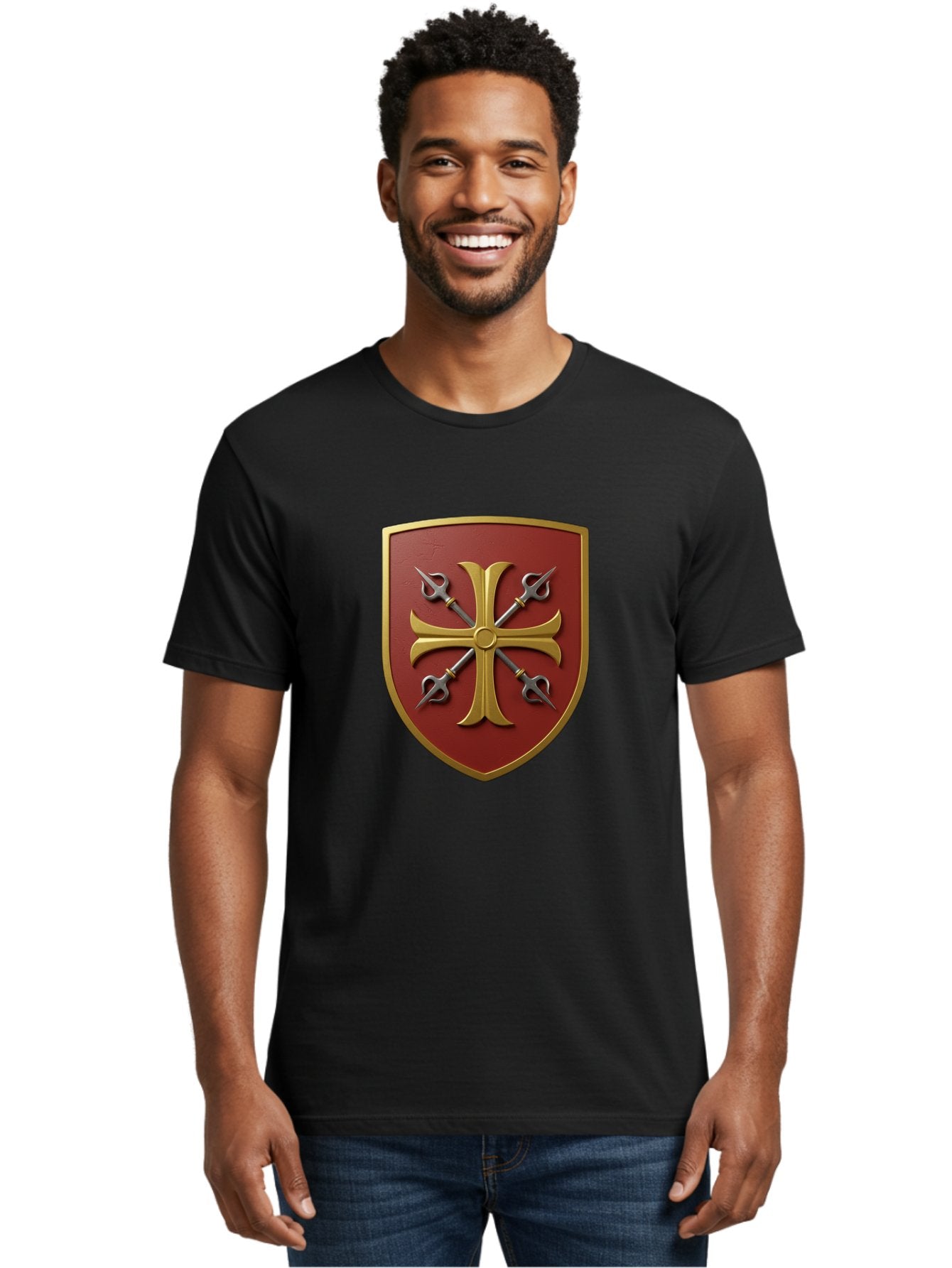 Crossed-Swords-And-Cross-Emblem Men'S Graphic Tee, 100% Cotton, Comfortable Casual Summer Wear, Machine Washable, Vintage Camera, Old Camera, Antique Camera, Black Camera, Classic Photography, Photography Equipment, Nostalgic Device, Bag364 18