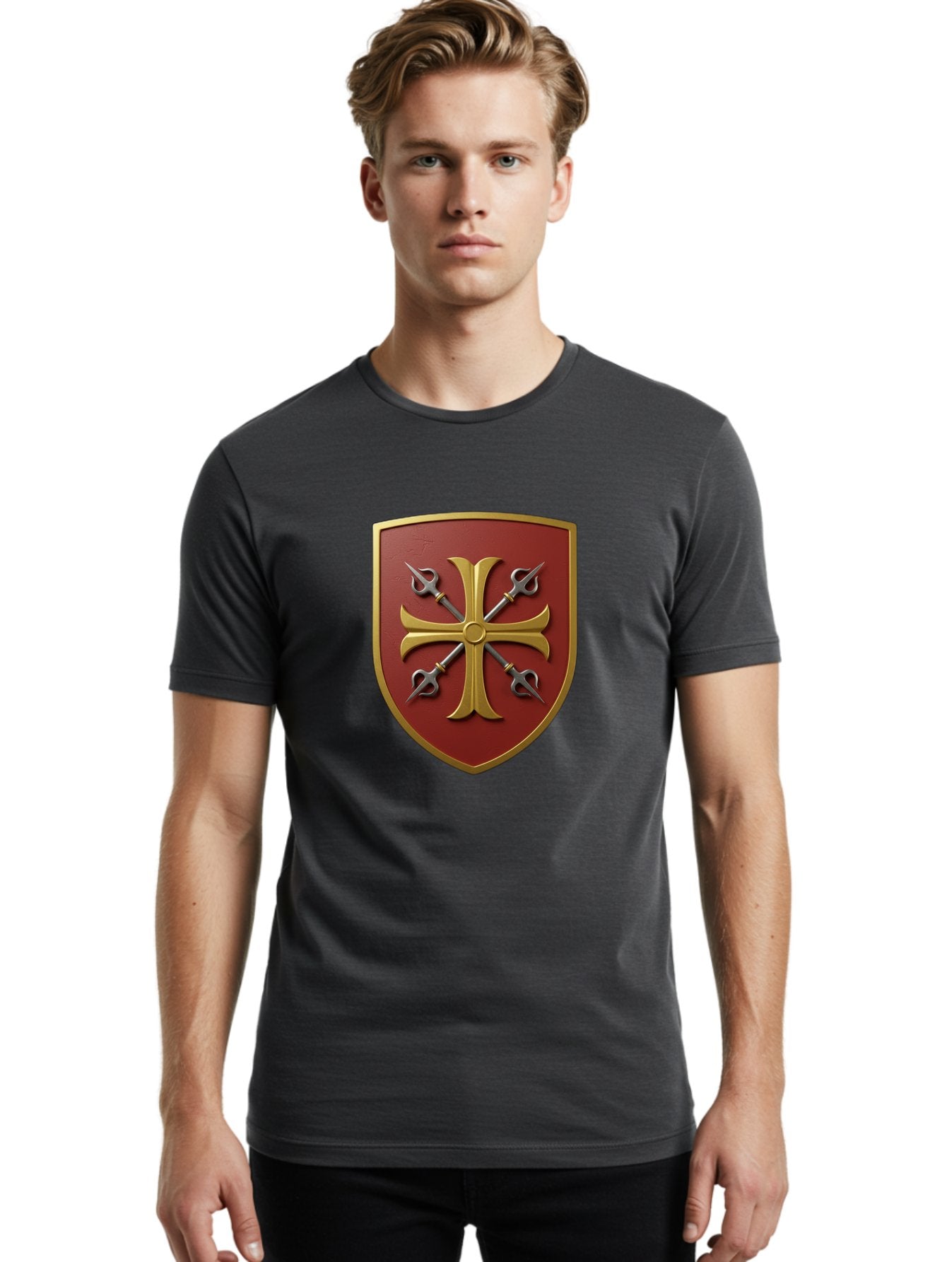 Crossed-Swords-And-Cross-Emblem Men'S Graphic Tee, 100% Cotton, Comfortable Casual Summer Wear, Machine Washable, Vintage Camera, Old Camera, Antique Camera, Black Camera, Classic Photography, Photography Equipment, Nostalgic Device, Bag364 19