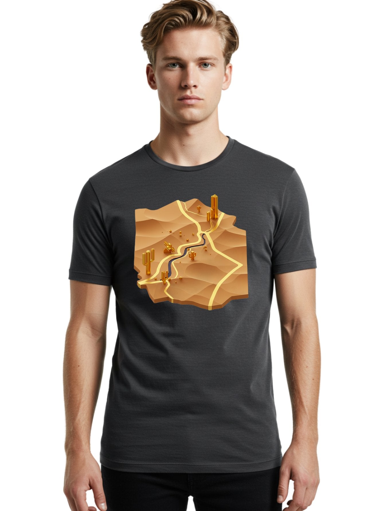 Desert-Landscape-Isometric-Map Men'S Graphic Tee, 100% Cotton, Comfortable Casual Summer Wear, Machine Washable, Vintage Camera, Old Camera, Antique Camera, Black Camera, Classic Photography, Photography Equipment, Nostalgic Device, Bag388 28