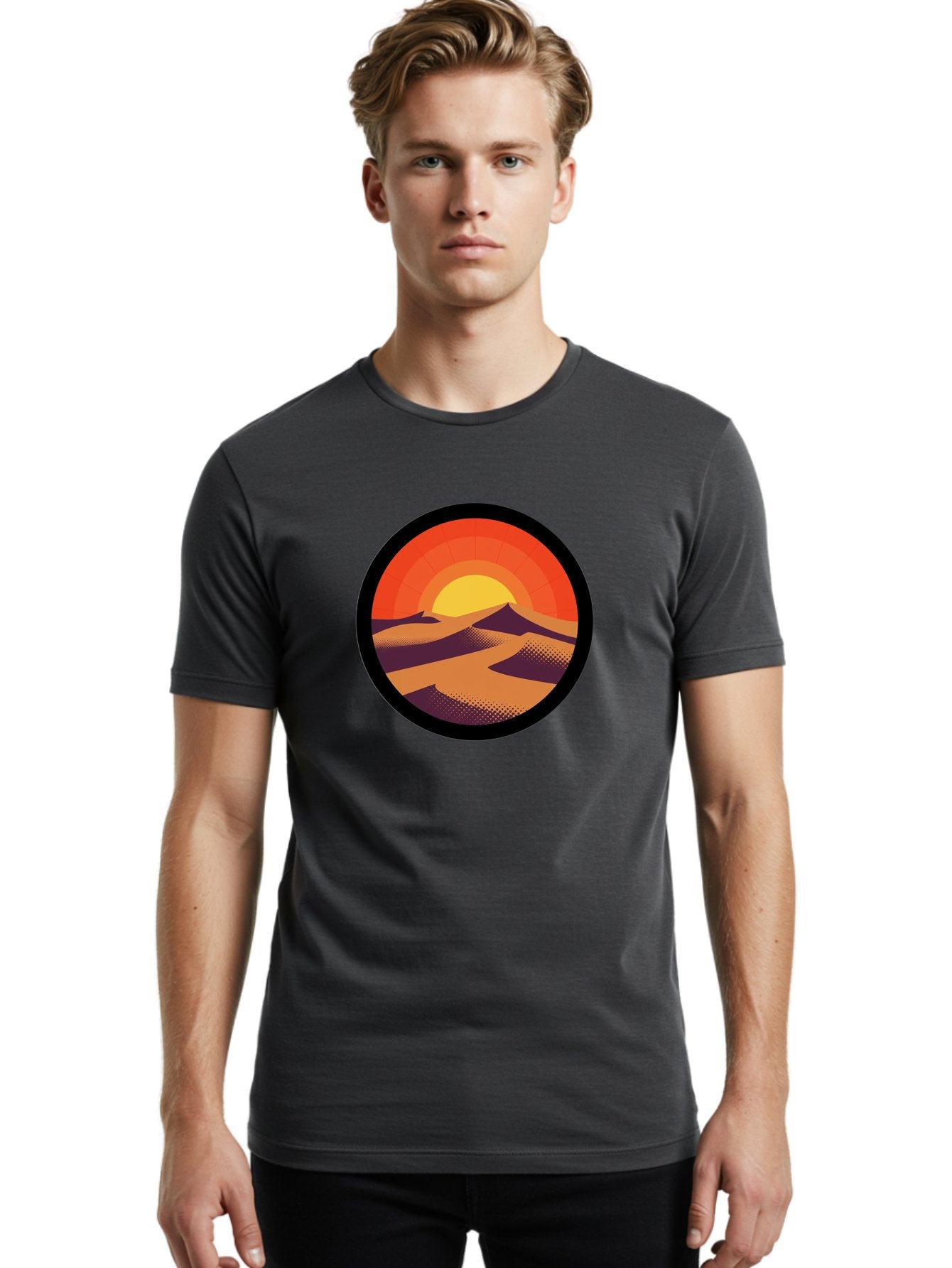 Desert-Sunset-1 Men'S Graphic Tee, 100% Cotton, Comfortable Casual Summer Wear, Machine Washable, Vintage Camera, Old Camera, Antique Camera, Black Camera, Classic Photography, Photography Equipment, Nostalgic Device, Film Camera, Camera Art Bag389 26
