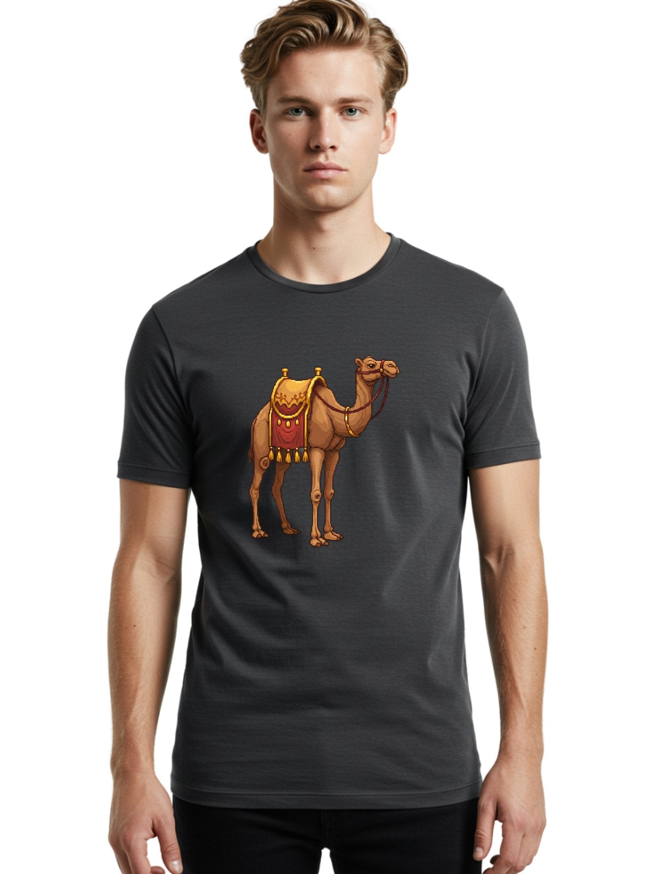 Dromedary-Camel Men'S Graphic Tee, 100% Cotton, Comfortable Casual Summer Wear, Machine Washable, Vintage Camera, Old Camera, Antique Camera, Black Camera, Classic Photography, Photography Equipment, Nostalgic Device, Film Camera, Camera Art Bag417 27