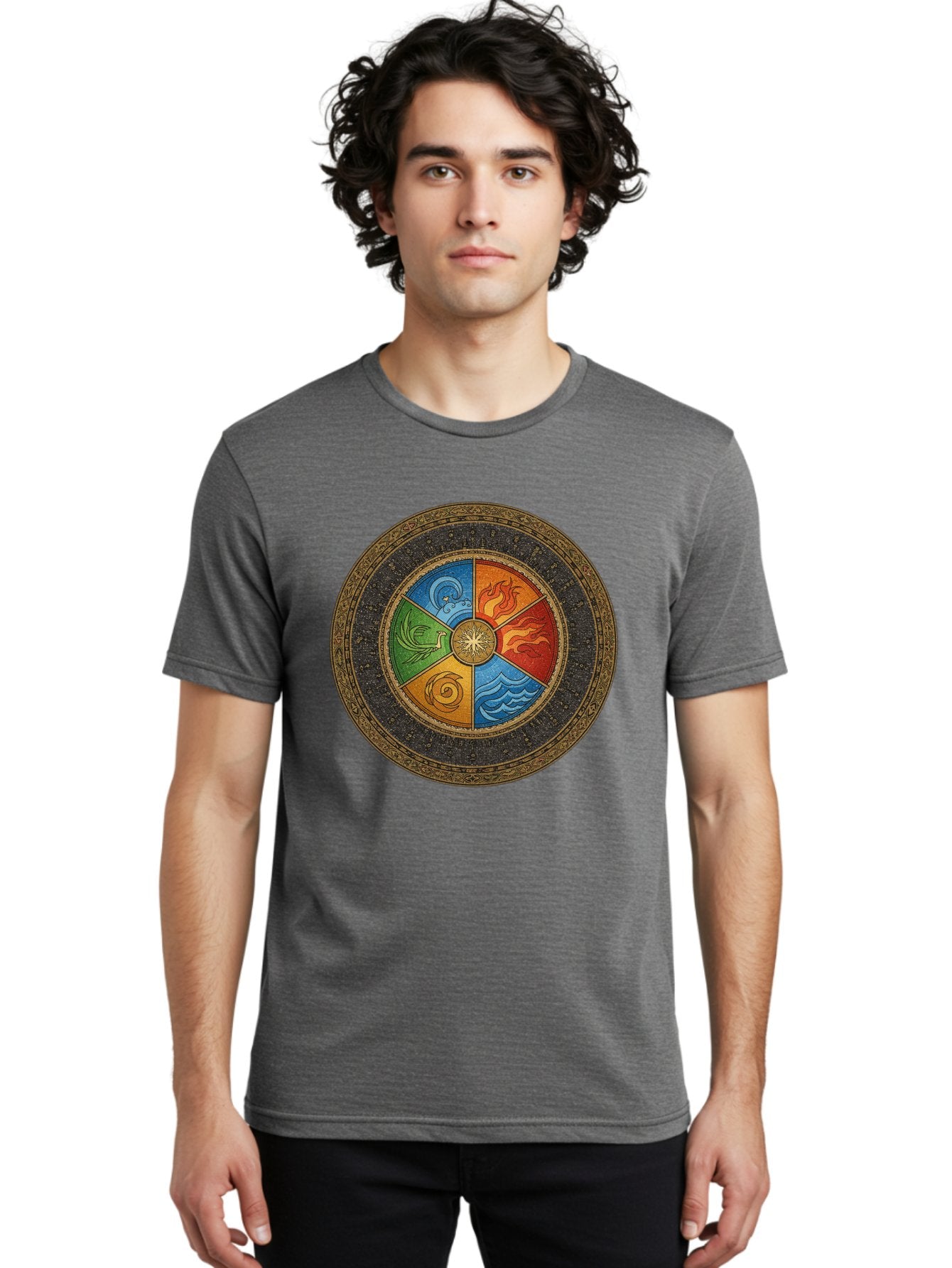 Five-Elements-Circle Men'S Graphic Tee, 100% Cotton, Comfortable Casual Summer Wear, Machine Washable, Vintage Camera, Old Camera, Antique Camera, Black Camera, Classic Photography, Photography Equipment, Nostalgic Device, Film Camera, Bag442 17
