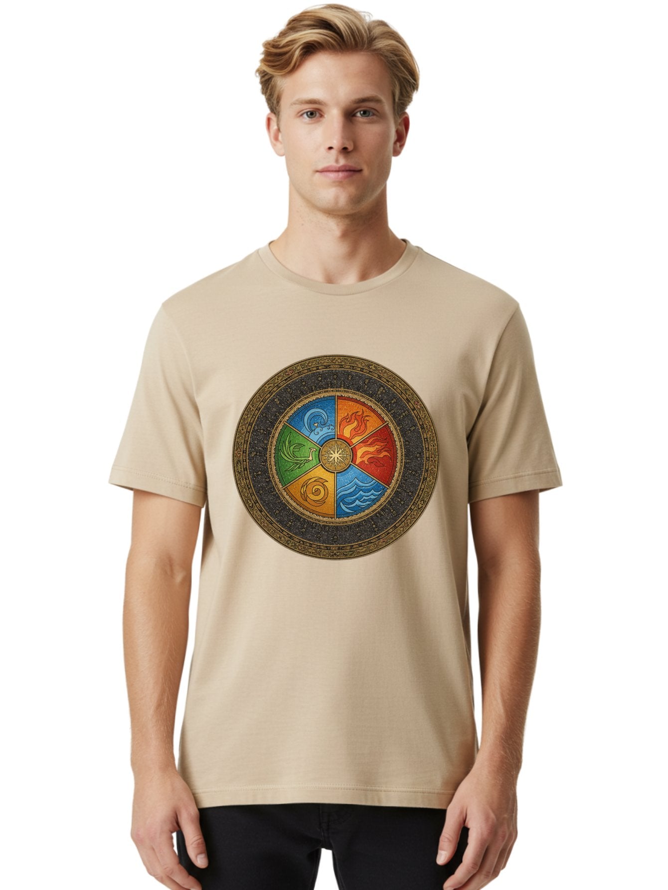 Five-Elements-Circle Men'S Graphic Tee, 100% Cotton, Comfortable Casual Summer Wear, Machine Washable, Vintage Camera, Old Camera, Antique Camera, Black Camera, Classic Photography, Photography Equipment, Nostalgic Device, Film Camera, Bag442 16