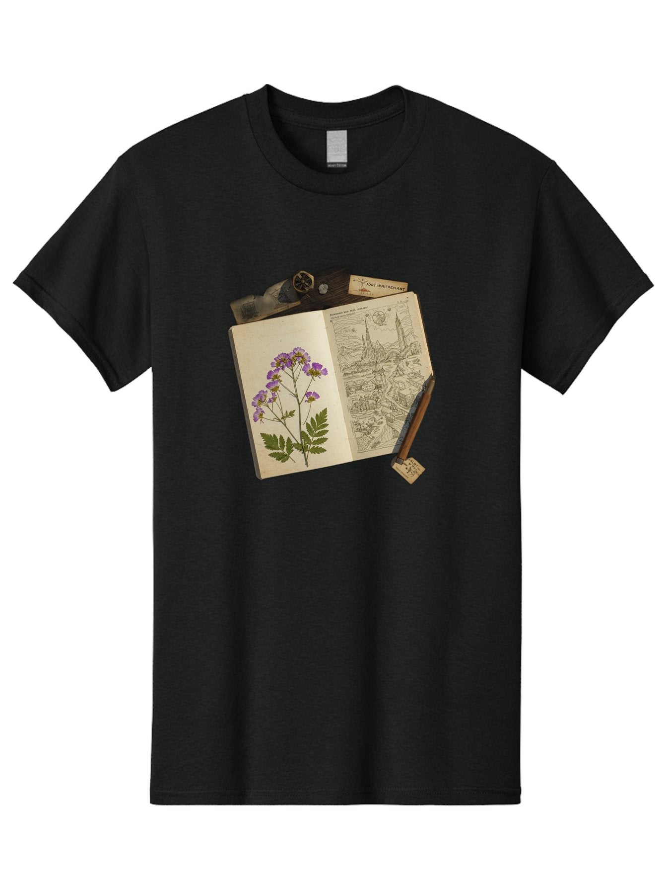 Flora-Illustration-Book Men'S Graphic Tee, 100% Cotton, Comfortable Casual Summer Wear, Machine Washable, Vintage Camera, Old Camera, Antique Camera, Black Camera, Classic Photography, Photography Equipment, Nostalgic Device, Film Camera, Bag455 11