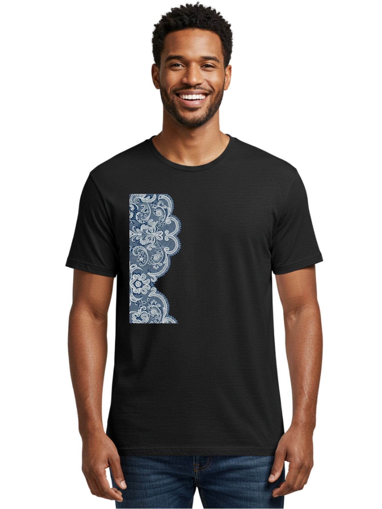 Floral-Lace-Border Men'S Graphic Tee, 100% Cotton, Comfortable Casual Summer Wear, Machine Washable, Vintage Camera, Old Camera, Antique Camera, Black Camera, Classic Photography, Photography Equipment, Nostalgic Device, Film Camera, Bag460 20