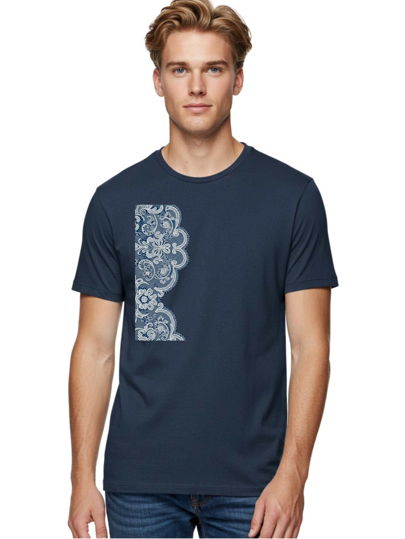 Floral-Lace-Border Men'S Graphic Tee, 100% Cotton, Comfortable Casual Summer Wear, Machine Washable, Vintage Camera, Old Camera, Antique Camera, Black Camera, Classic Photography, Photography Equipment, Nostalgic Device, Film Camera, Bag460 30