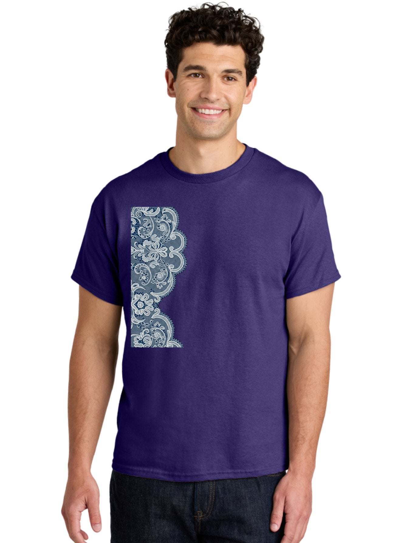 Floral-Lace-Border Men'S Graphic Tee, 100% Cotton, Comfortable Casual Summer Wear, Machine Washable, Vintage Camera, Old Camera, Antique Camera, Black Camera, Classic Photography, Photography Equipment, Nostalgic Device, Film Camera, Bag460 29