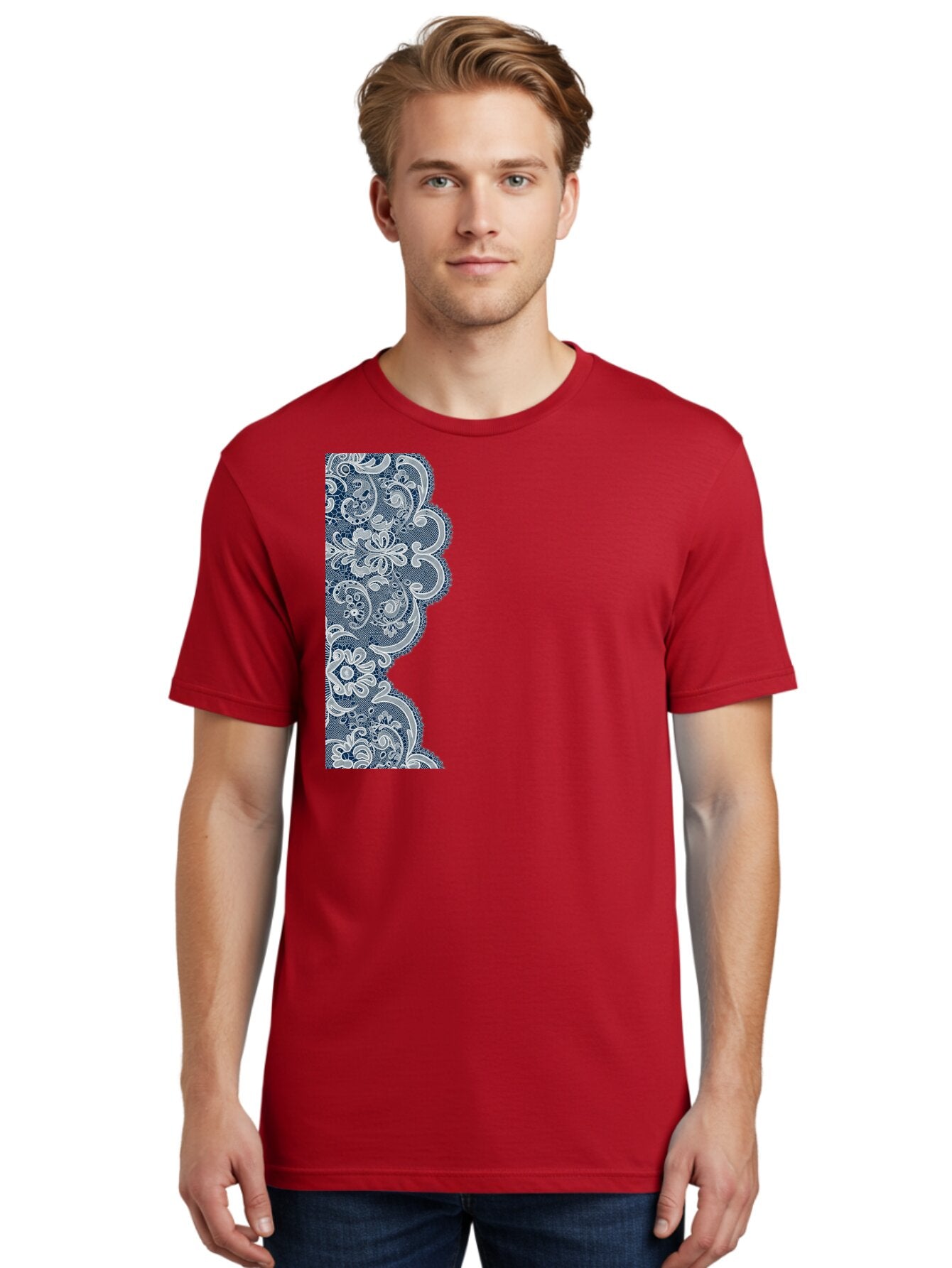 Floral-Lace-Border Men'S Graphic Tee, 100% Cotton, Comfortable Casual Summer Wear, Machine Washable, Vintage Camera, Old Camera, Antique Camera, Black Camera, Classic Photography, Photography Equipment, Nostalgic Device, Film Camera, Bag460 26