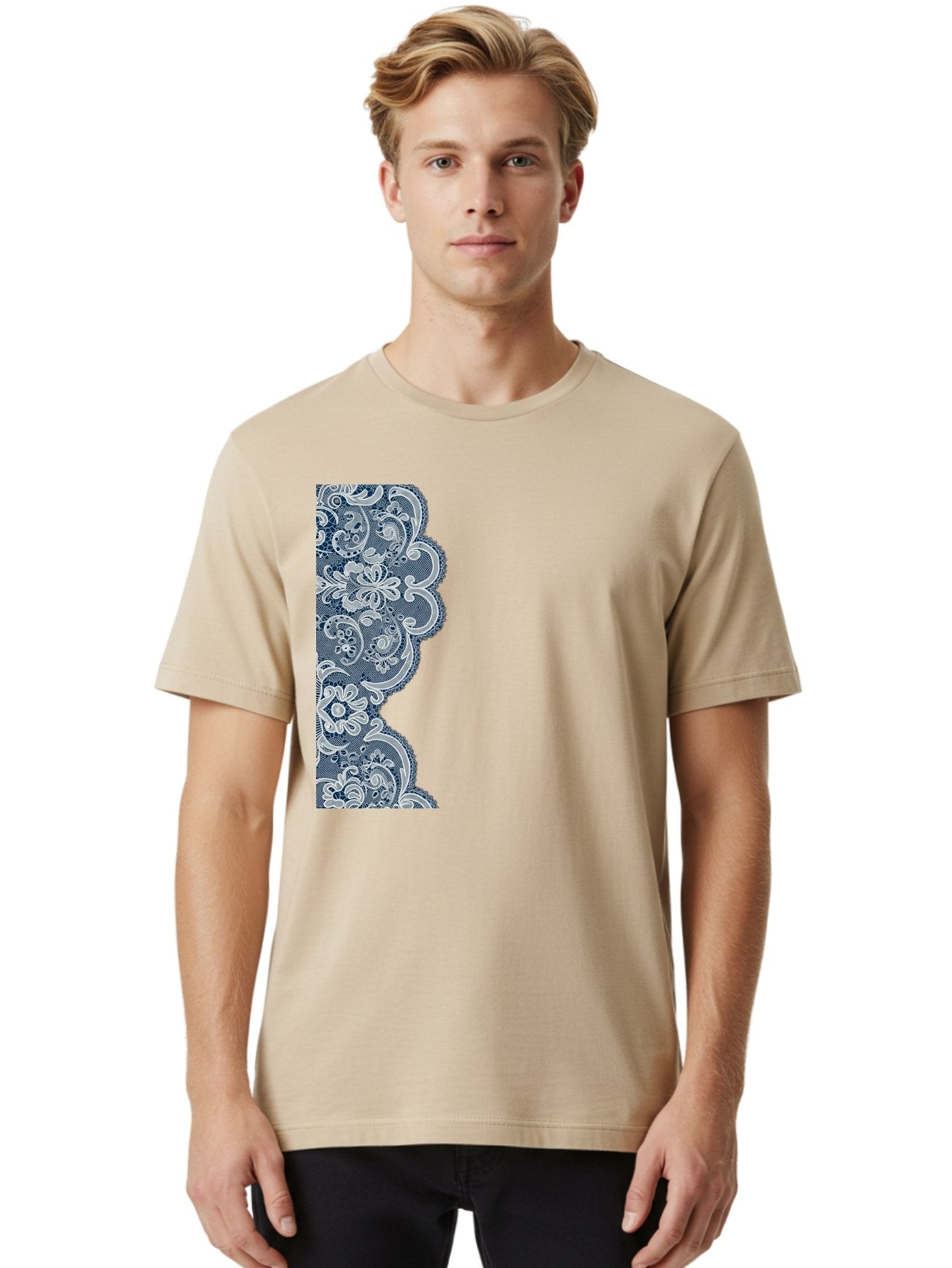 Floral-Lace-Border Men'S Graphic Tee, 100% Cotton, Comfortable Casual Summer Wear, Machine Washable, Vintage Camera, Old Camera, Antique Camera, Black Camera, Classic Photography, Photography Equipment, Nostalgic Device, Film Camera, Bag460 28