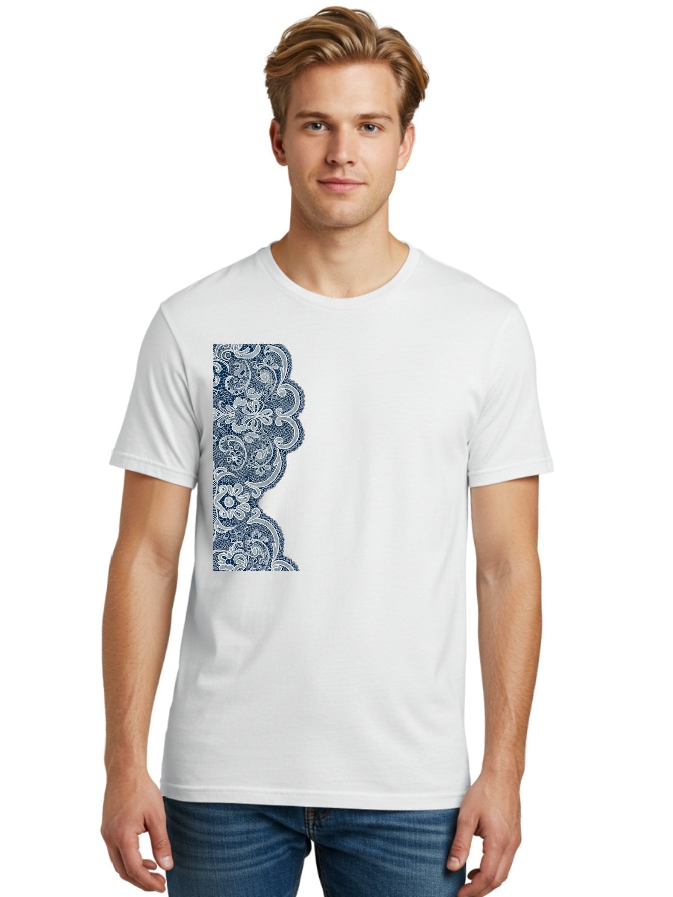 Floral-Lace-Border Men'S Graphic Tee, 100% Cotton, Comfortable Casual Summer Wear, Machine Washable, Vintage Camera, Old Camera, Antique Camera, Black Camera, Classic Photography, Photography Equipment, Nostalgic Device, Film Camera, Bag460 25