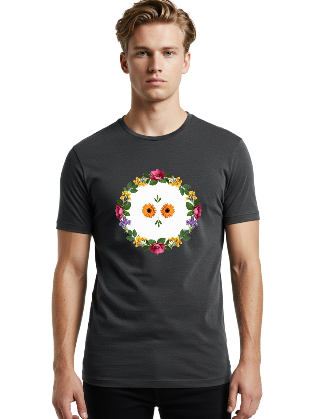 Floral-Wreath Men'S Graphic Tee, 100% Cotton, Comfortable Casual Summer Wear, Machine Washable, Vintage Camera, Old Camera, Antique Camera, Black Camera, Classic Photography, Photography Equipment, Nostalgic Device, Film Camera, Camera Art Bag468 20