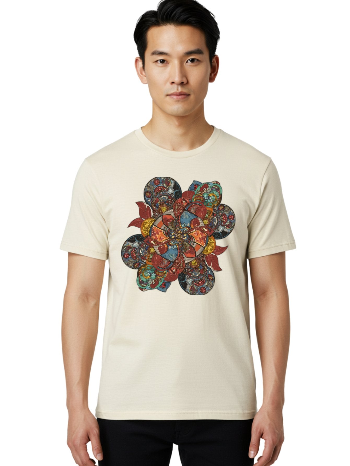 Flower-Mandala Men'S Graphic Tee, 100% Cotton, Comfortable Casual Summer Wear, Machine Washable, Vintage Camera, Old Camera, Antique Camera, Black Camera, Classic Photography, Photography Equipment, Nostalgic Device, Film Camera, Camera Art Bag472 26