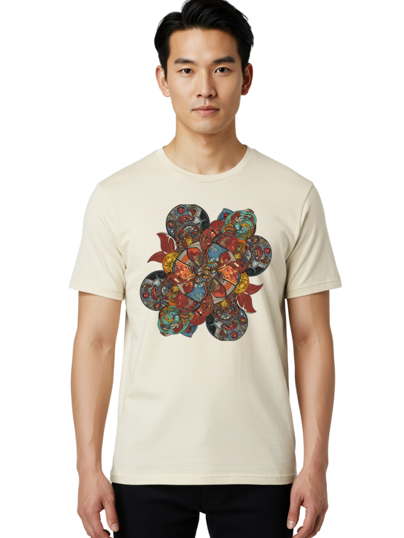 Flower-Mandala Men'S Graphic Tee, 100% Cotton, Comfortable Casual Summer Wear, Machine Washable, Vintage Camera, Old Camera, Antique Camera, Black Camera, Classic Photography, Photography Equipment, Nostalgic Device, Film Camera, Camera Art Bag472 20