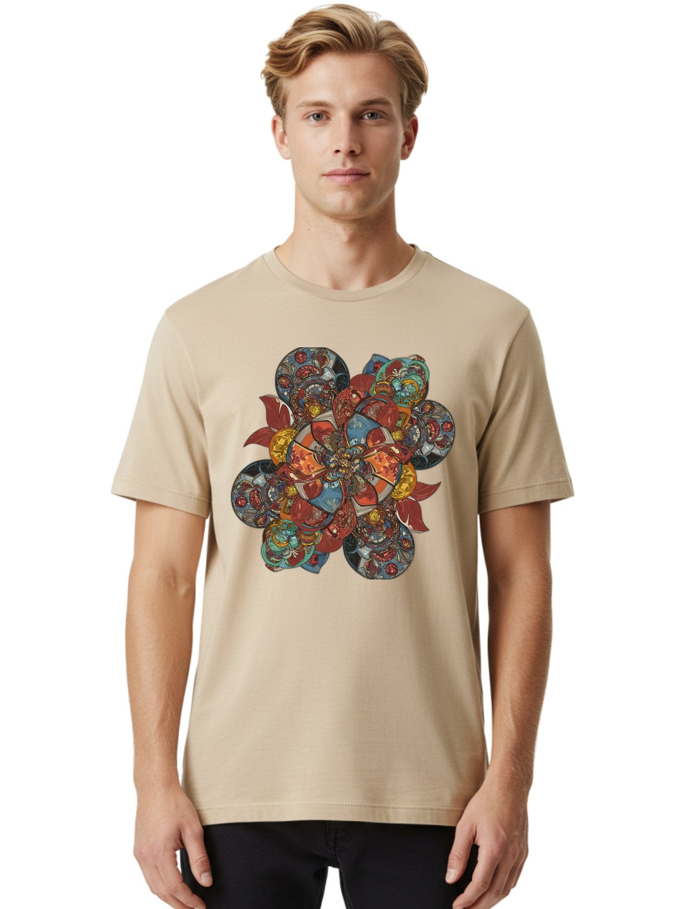 Flower-Mandala Men'S Graphic Tee, 100% Cotton, Comfortable Casual Summer Wear, Machine Washable, Vintage Camera, Old Camera, Antique Camera, Black Camera, Classic Photography, Photography Equipment, Nostalgic Device, Film Camera, Camera Art Bag472 22