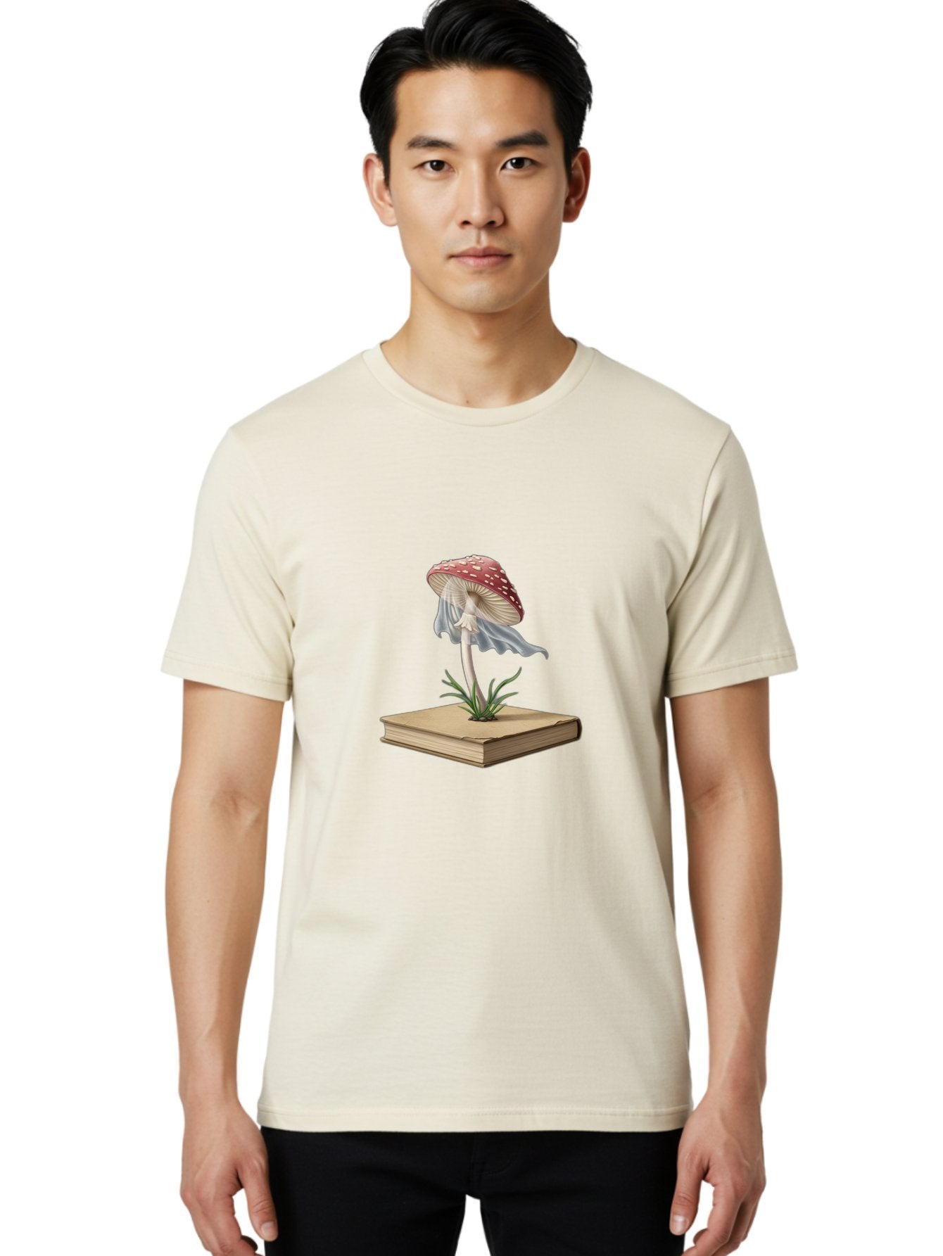 Fly-Agaric-Mushroom-On-Book Men'S Graphic Tee, 100% Cotton, Comfortable Casual Summer Wear, Machine Washable, Vintage Camera, Old Camera, Antique Camera, Black Camera, Classic Photography, Photography Equipment, Nostalgic Device, Film Camera, Bag474 30
