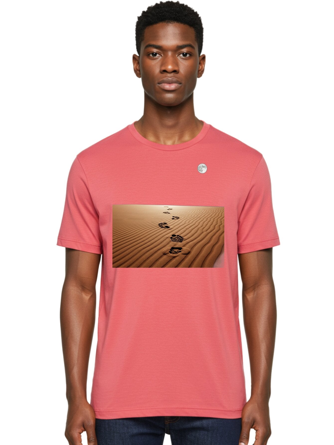 Footprints-In-Sand-Under-Moon Men'S Graphic Tee, 100% Cotton, Comfortable Casual Summer Wear, Machine Washable, Vintage Camera, Old Camera, Antique Camera, Black Camera, Classic Photography, Photography Equipment, Nostalgic Device, Bag487 25