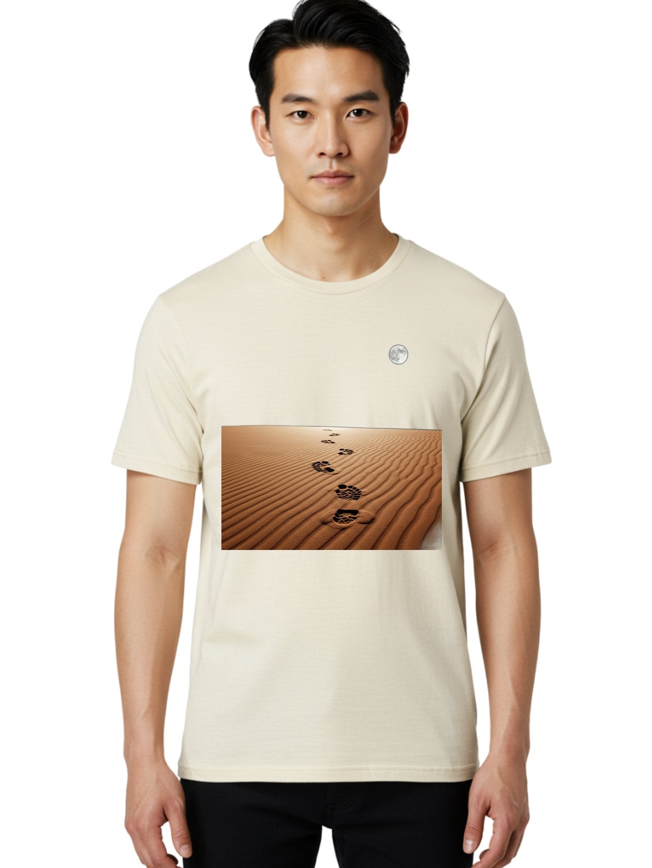 Footprints-In-Sand-Under-Moon Men'S Graphic Tee, 100% Cotton, Comfortable Casual Summer Wear, Machine Washable, Vintage Camera, Old Camera, Antique Camera, Black Camera, Classic Photography, Photography Equipment, Nostalgic Device, Bag487 29