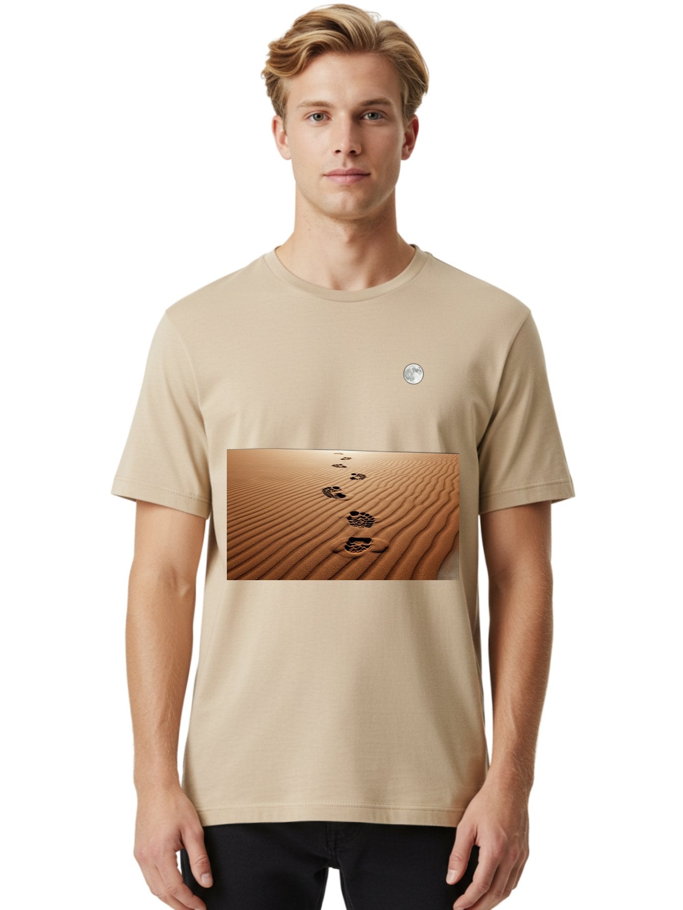 Footprints-In-Sand-Under-Moon Men'S Graphic Tee, 100% Cotton, Comfortable Casual Summer Wear, Machine Washable, Vintage Camera, Old Camera, Antique Camera, Black Camera, Classic Photography, Photography Equipment, Nostalgic Device, Bag487 27