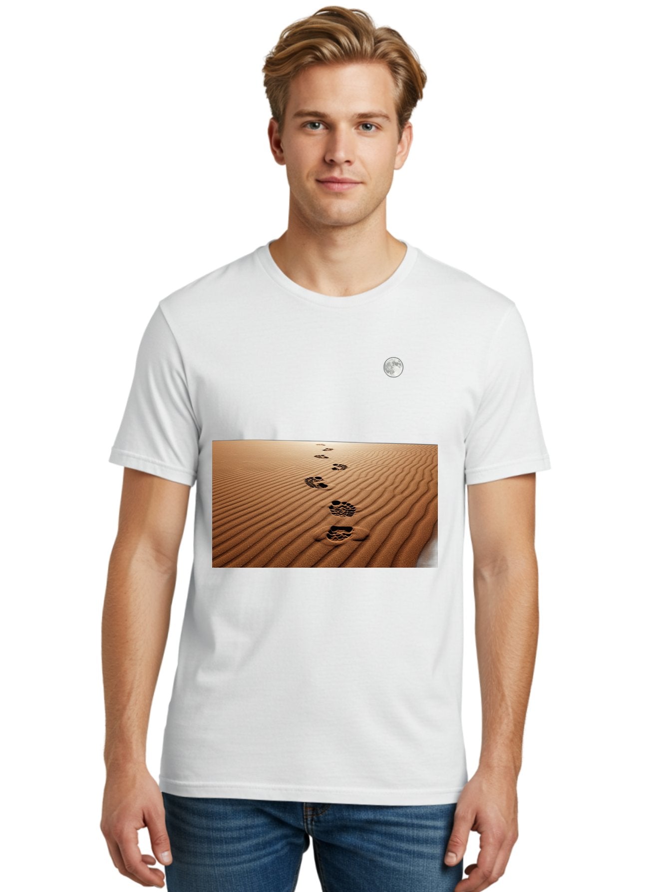Footprints-In-Sand-Under-Moon Men'S Graphic Tee, 100% Cotton, Comfortable Casual Summer Wear, Machine Washable, Vintage Camera, Old Camera, Antique Camera, Black Camera, Classic Photography, Photography Equipment, Nostalgic Device, Bag487 28