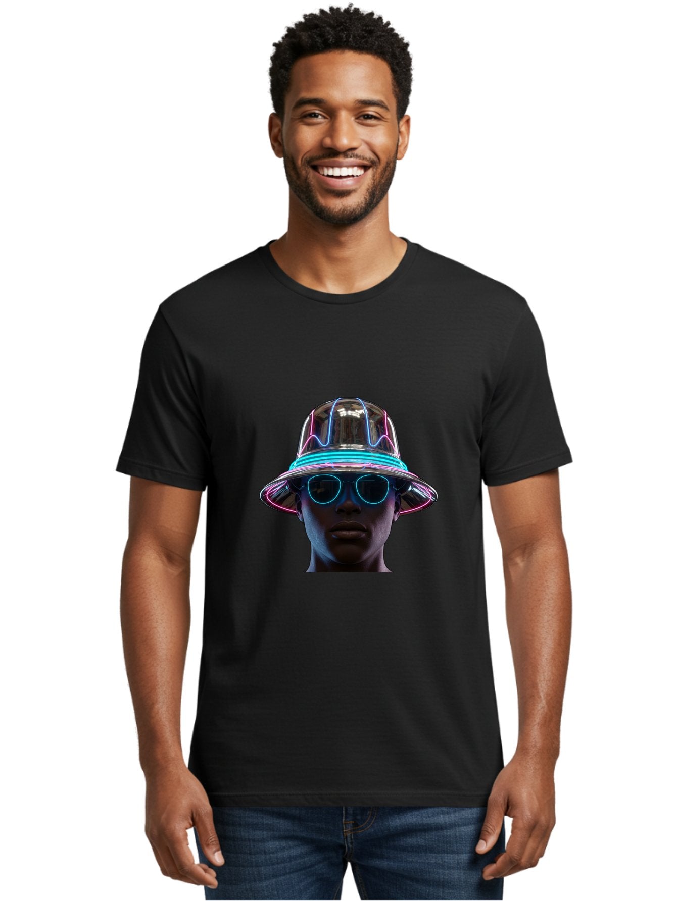 Futuristic-Hat-Portrait Men'S Graphic Tee, 100% Cotton, Comfortable Casual Summer Wear, Machine Washable, Vintage Camera, Old Camera, Antique Camera, Black Camera, Classic Photography, Photography Equipment, Nostalgic Device, Film Camera, Bag508 27