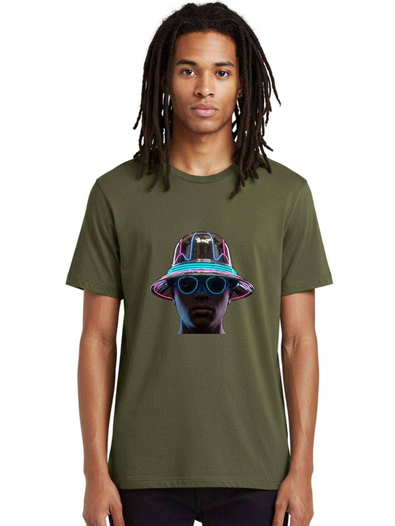 Futuristic-Hat-Portrait Men'S Graphic Tee, 100% Cotton, Comfortable Casual Summer Wear, Machine Washable, Vintage Camera, Old Camera, Antique Camera, Black Camera, Classic Photography, Photography Equipment, Nostalgic Device, Film Camera, Bag508 16
