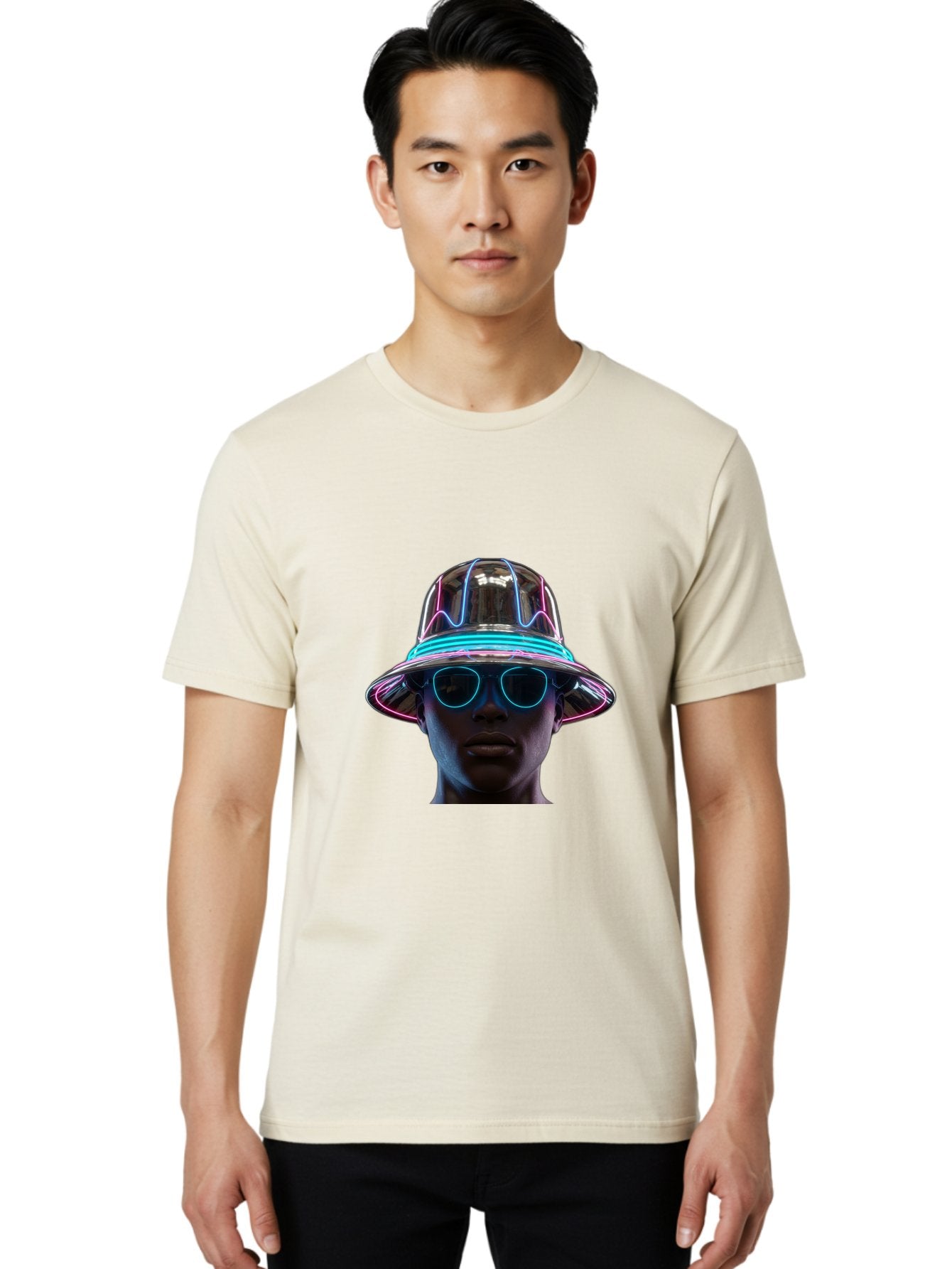 Futuristic-Hat-Portrait Men'S Graphic Tee, 100% Cotton, Comfortable Casual Summer Wear, Machine Washable, Vintage Camera, Old Camera, Antique Camera, Black Camera, Classic Photography, Photography Equipment, Nostalgic Device, Film Camera, Bag508 26