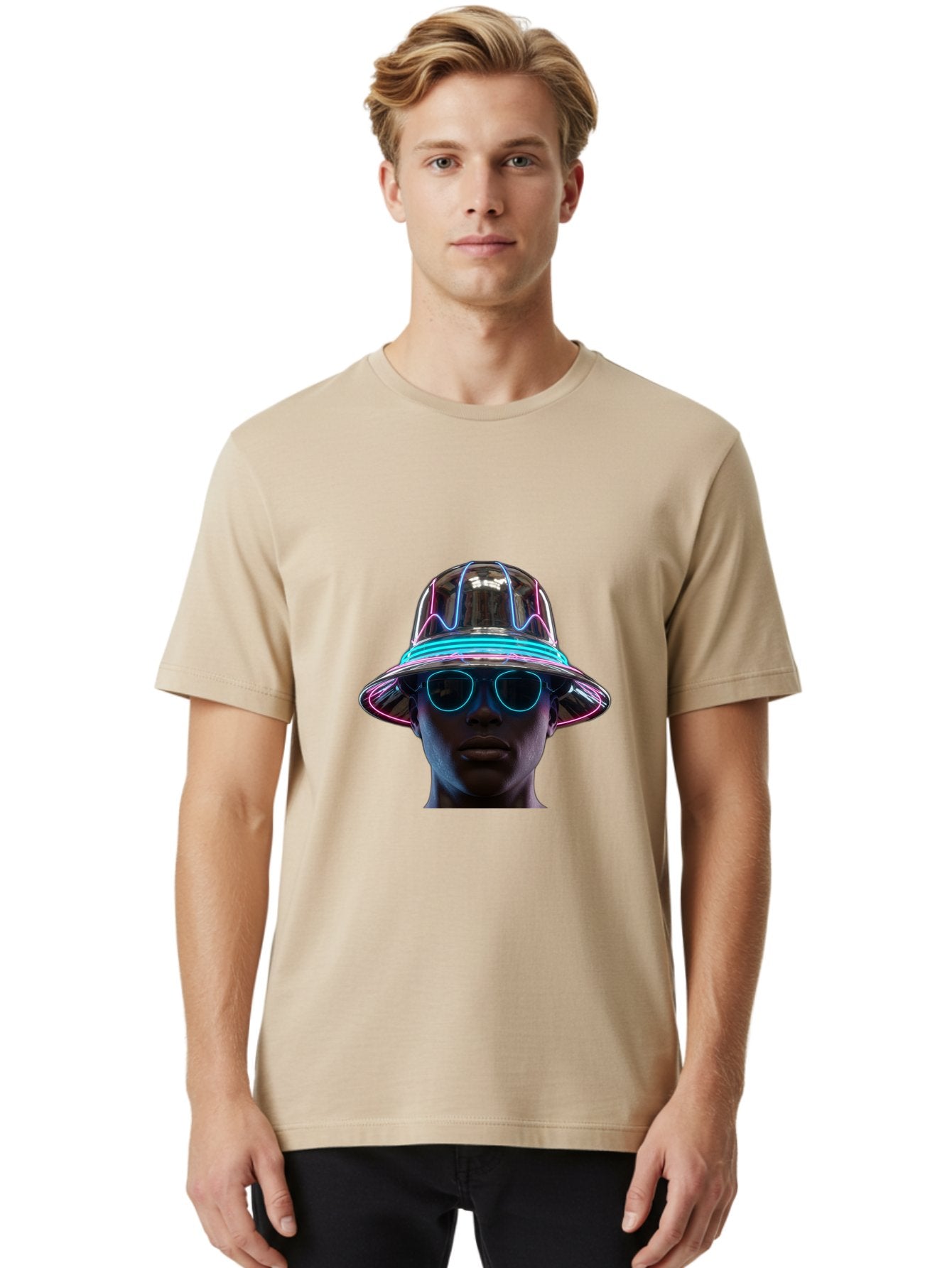 Futuristic-Hat-Portrait Men'S Graphic Tee, 100% Cotton, Comfortable Casual Summer Wear, Machine Washable, Vintage Camera, Old Camera, Antique Camera, Black Camera, Classic Photography, Photography Equipment, Nostalgic Device, Film Camera, Bag508 25