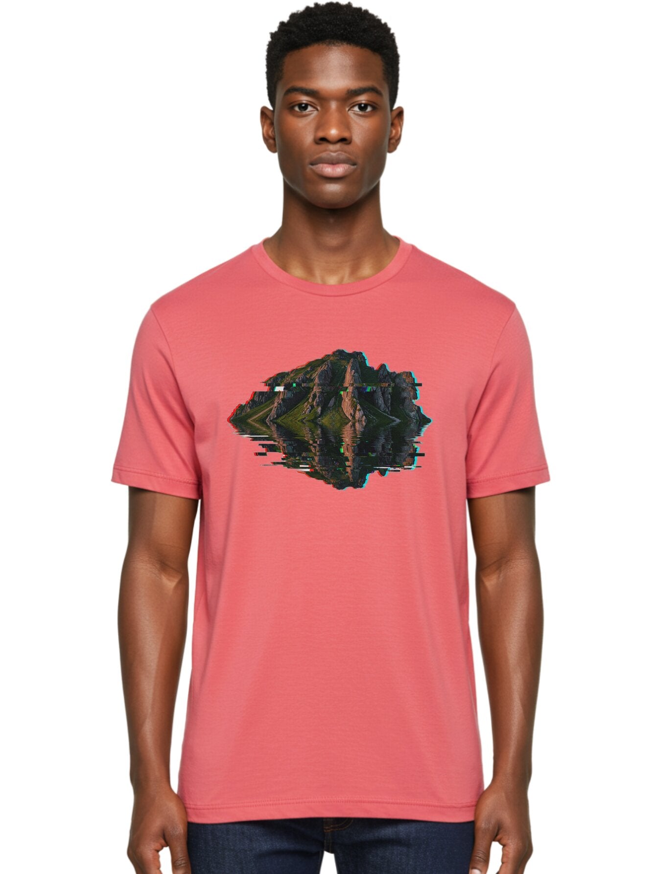 Glitching-Mountain-Landscape Men'S Graphic Tee, 100% Cotton, Comfortable Casual Summer Wear, Machine Washable, Vintage Camera, Old Camera, Antique Camera, Black Camera, Classic Photography, Photography Equipment, Nostalgic Device, Film Camera, Bag533 27