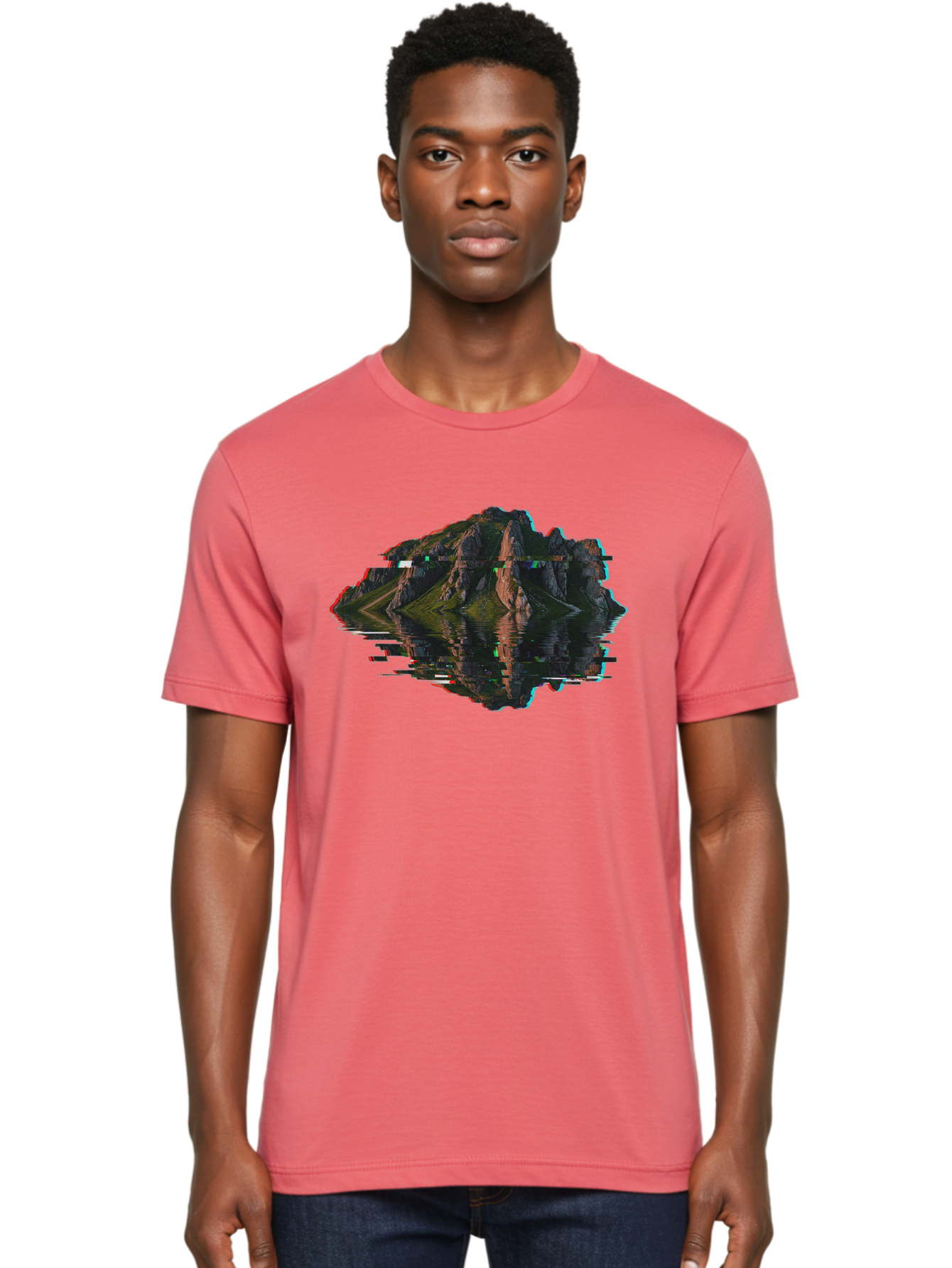 Glitching-Mountain-Landscape Men'S Graphic Tee, 100% Cotton, Comfortable Casual Summer Wear, Machine Washable, Vintage Camera, Old Camera, Antique Camera, Black Camera, Classic Photography, Photography Equipment, Nostalgic Device, Film Camera, Bag533 19