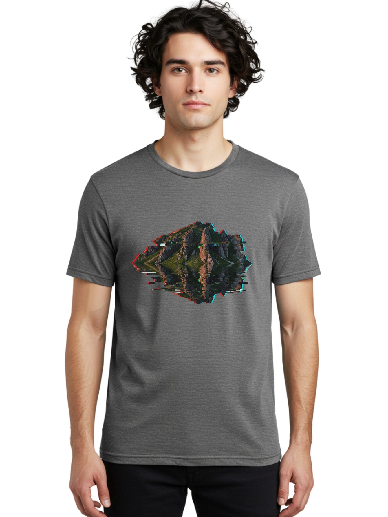 Glitching-Mountain-Landscape Men'S Graphic Tee, 100% Cotton, Comfortable Casual Summer Wear, Machine Washable, Vintage Camera, Old Camera, Antique Camera, Black Camera, Classic Photography, Photography Equipment, Nostalgic Device, Film Camera, Bag533 16