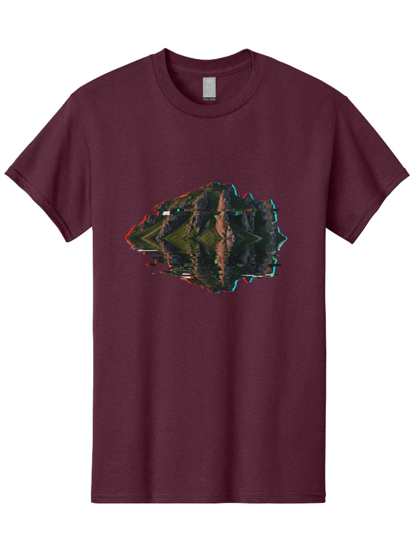 Glitching-Mountain-Landscape Men'S Graphic Tee, 100% Cotton, Comfortable Casual Summer Wear, Machine Washable, Vintage Camera, Old Camera, Antique Camera, Black Camera, Classic Photography, Photography Equipment, Nostalgic Device, Film Camera, Bag533 5