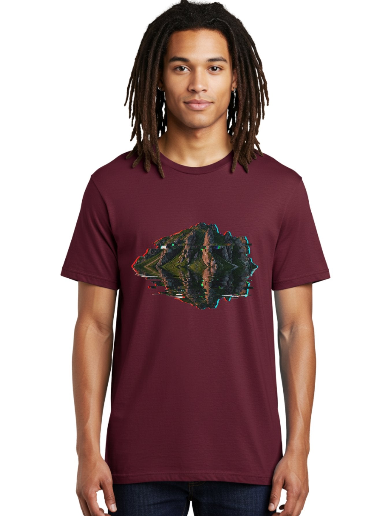 Glitching-Mountain-Landscape Men'S Graphic Tee, 100% Cotton, Comfortable Casual Summer Wear, Machine Washable, Vintage Camera, Old Camera, Antique Camera, Black Camera, Classic Photography, Photography Equipment, Nostalgic Device, Film Camera, Bag533 23