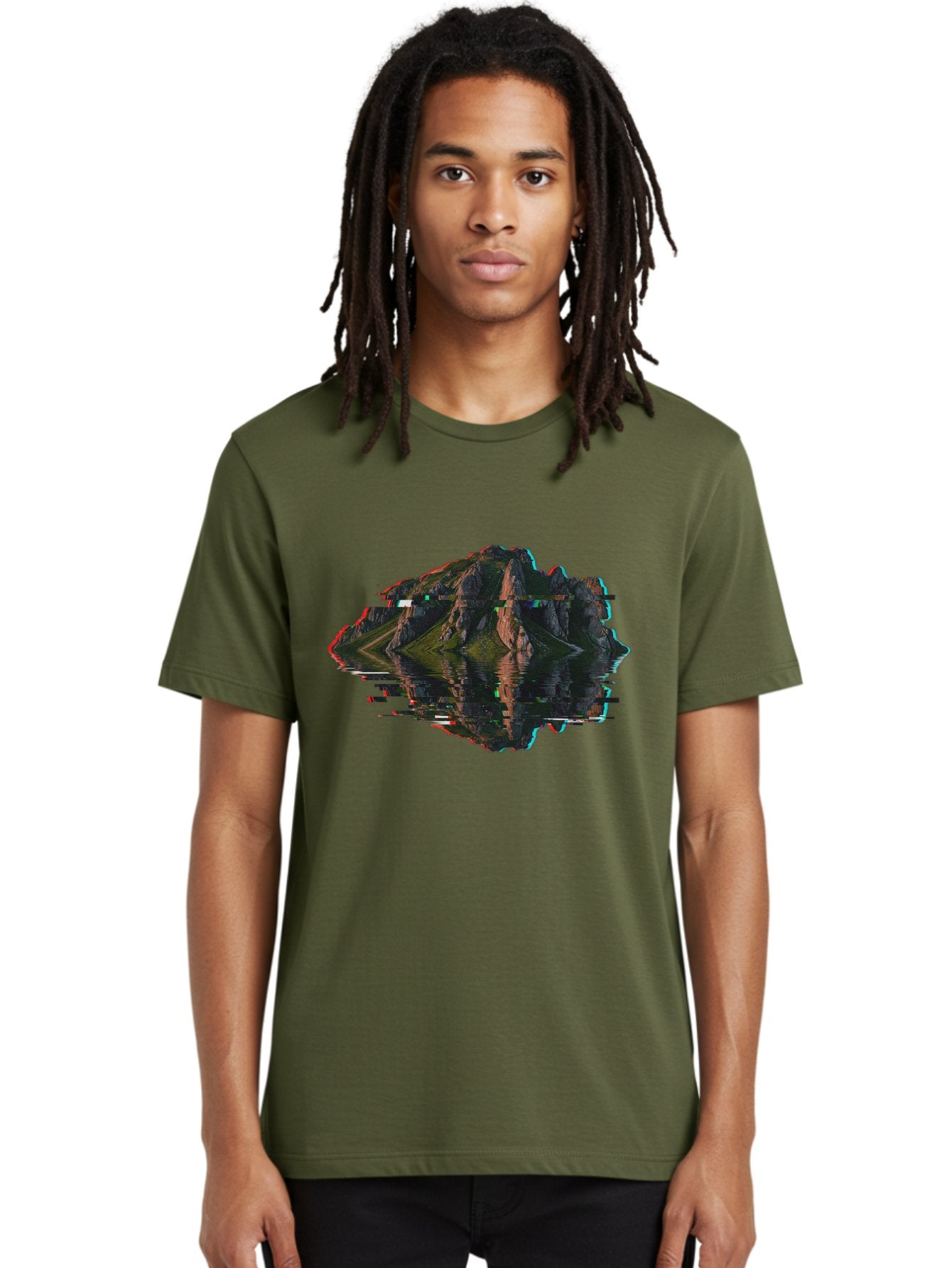 Glitching-Mountain-Landscape Men'S Graphic Tee, 100% Cotton, Comfortable Casual Summer Wear, Machine Washable, Vintage Camera, Old Camera, Antique Camera, Black Camera, Classic Photography, Photography Equipment, Nostalgic Device, Film Camera, Bag533 25