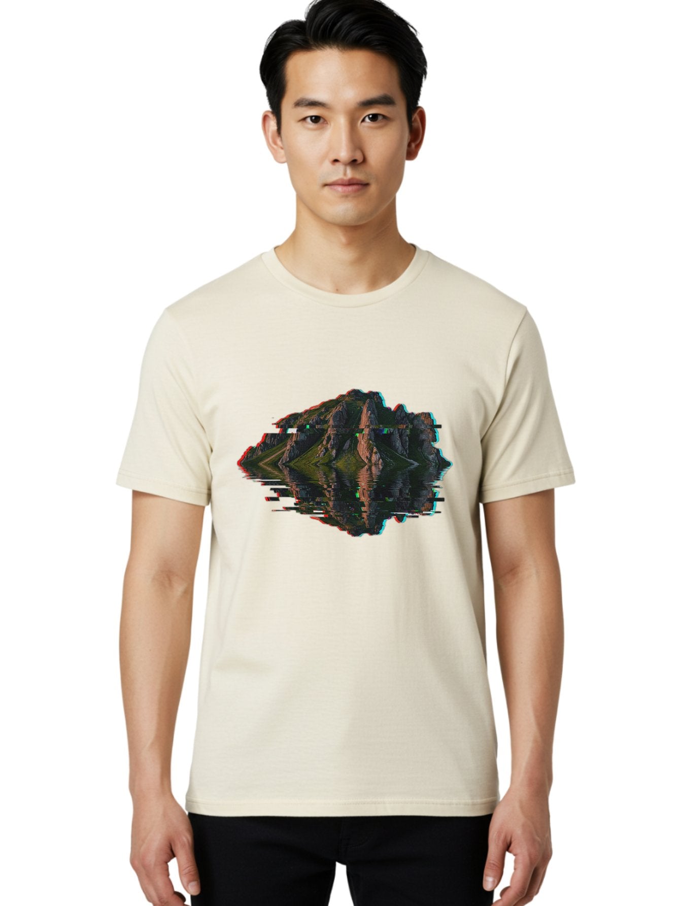 Glitching-Mountain-Landscape Men'S Graphic Tee, 100% Cotton, Comfortable Casual Summer Wear, Machine Washable, Vintage Camera, Old Camera, Antique Camera, Black Camera, Classic Photography, Photography Equipment, Nostalgic Device, Film Camera, Bag533 21