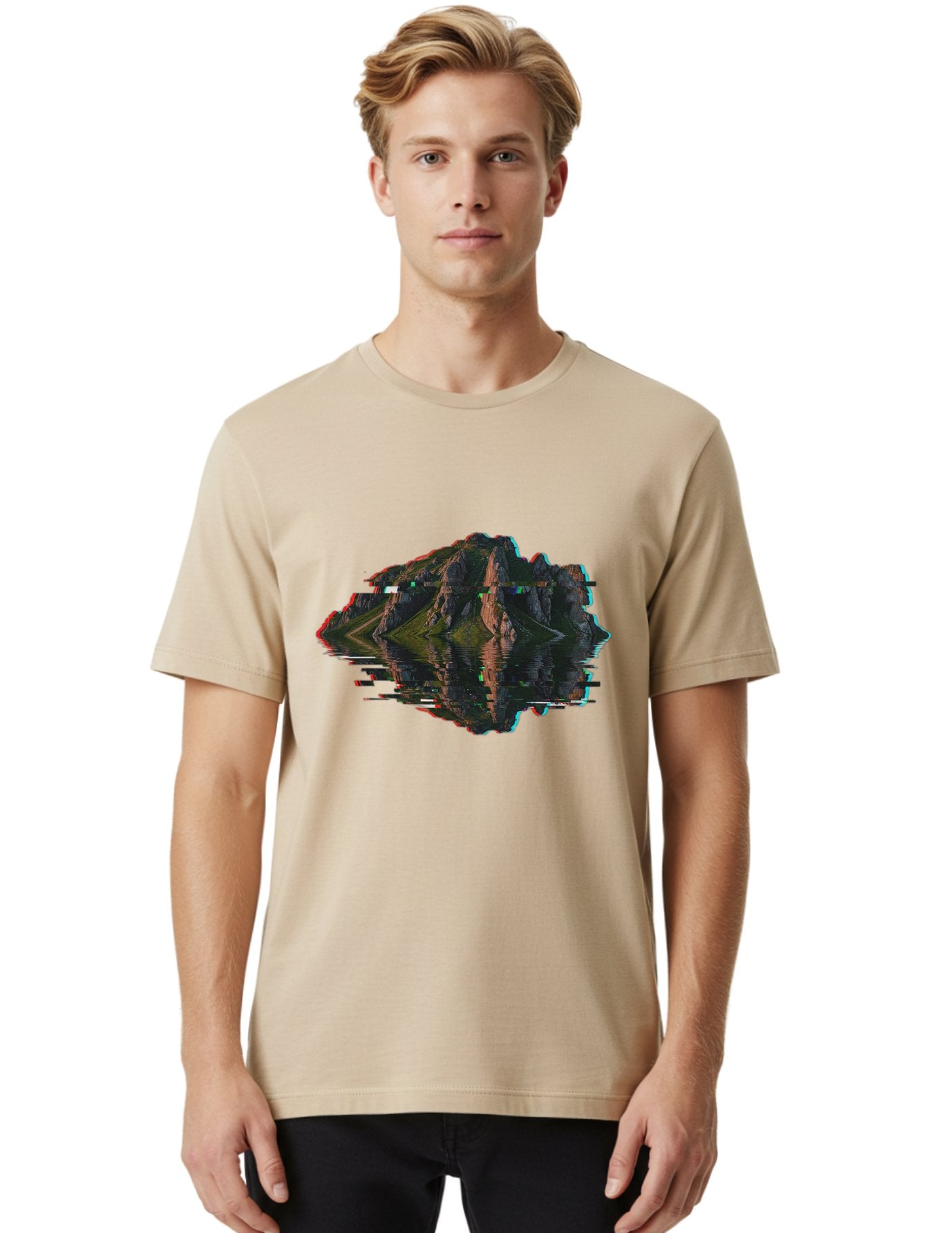 Glitching-Mountain-Landscape Men'S Graphic Tee, 100% Cotton, Comfortable Casual Summer Wear, Machine Washable, Vintage Camera, Old Camera, Antique Camera, Black Camera, Classic Photography, Photography Equipment, Nostalgic Device, Film Camera, Bag533 22
