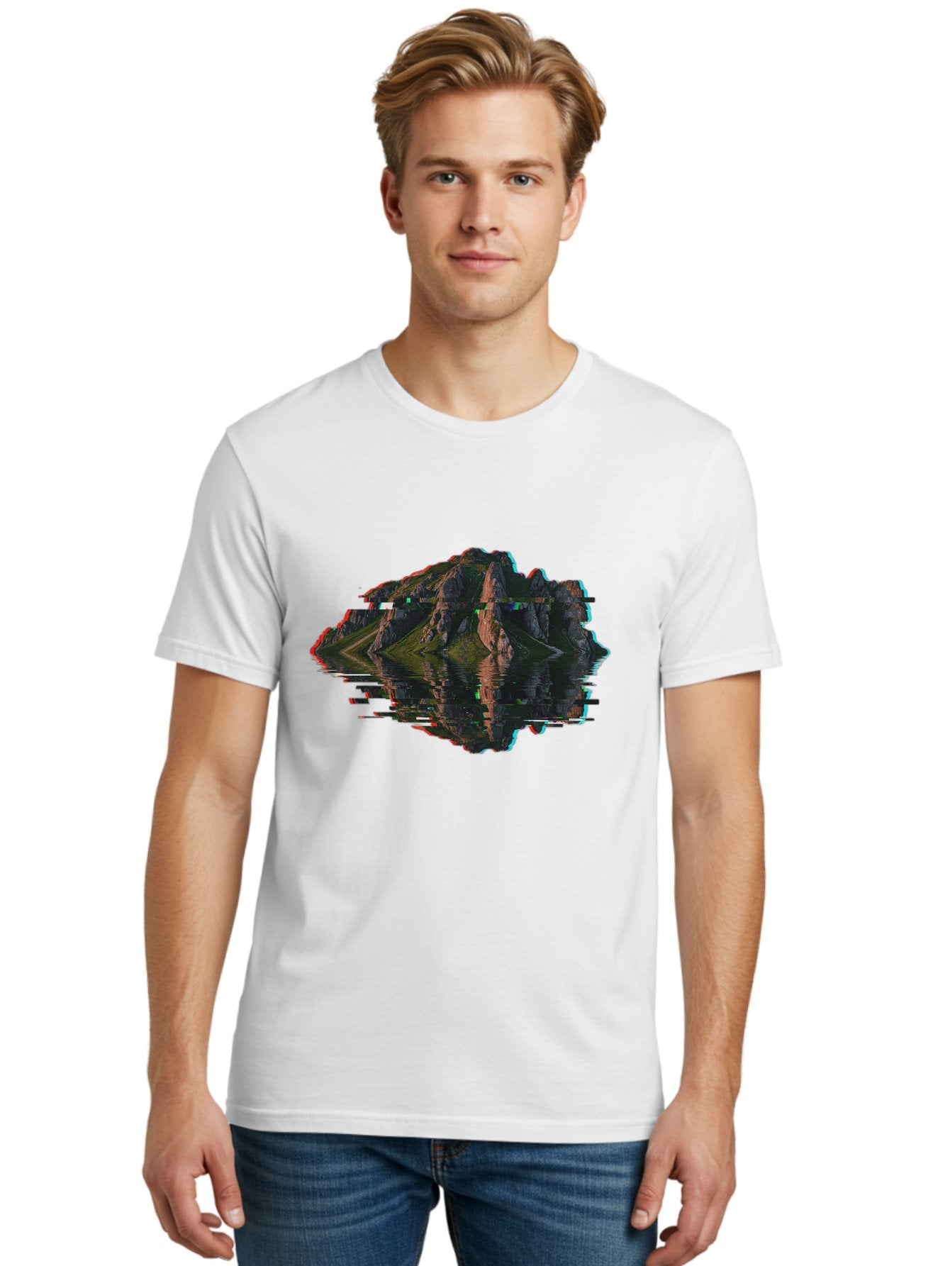 Glitching-Mountain-Landscape Men'S Graphic Tee, 100% Cotton, Comfortable Casual Summer Wear, Machine Washable, Vintage Camera, Old Camera, Antique Camera, Black Camera, Classic Photography, Photography Equipment, Nostalgic Device, Film Camera, Bag533 28