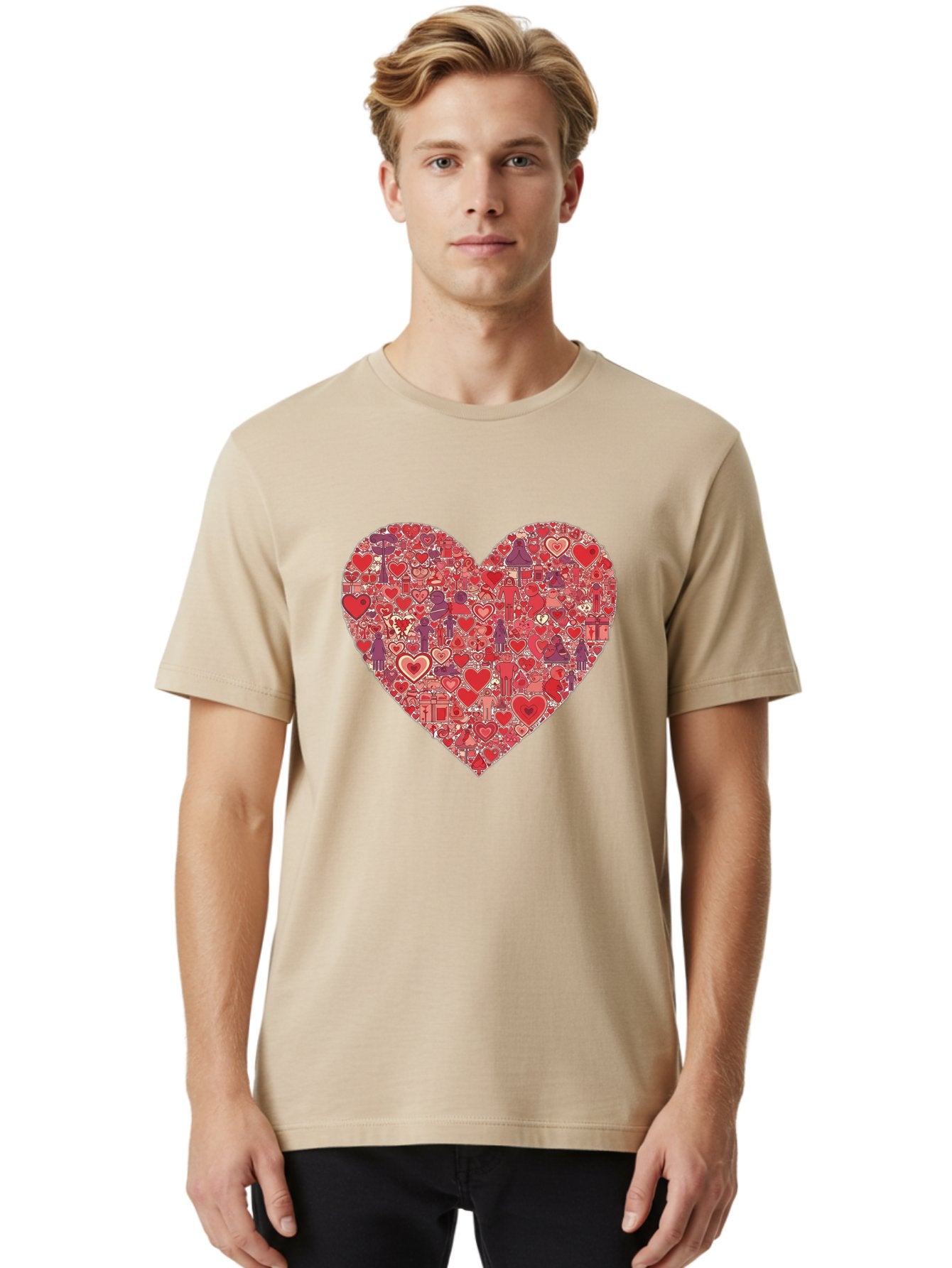 Heart-Collage Men'S Graphic Tee, 100% Cotton, Comfortable Casual Summer Wear, Machine Washable, Vintage Camera, Old Camera, Antique Camera, Black Camera, Classic Photography, Photography Equipment, Nostalgic Device, Film Camera, Camera Art Bag588 16