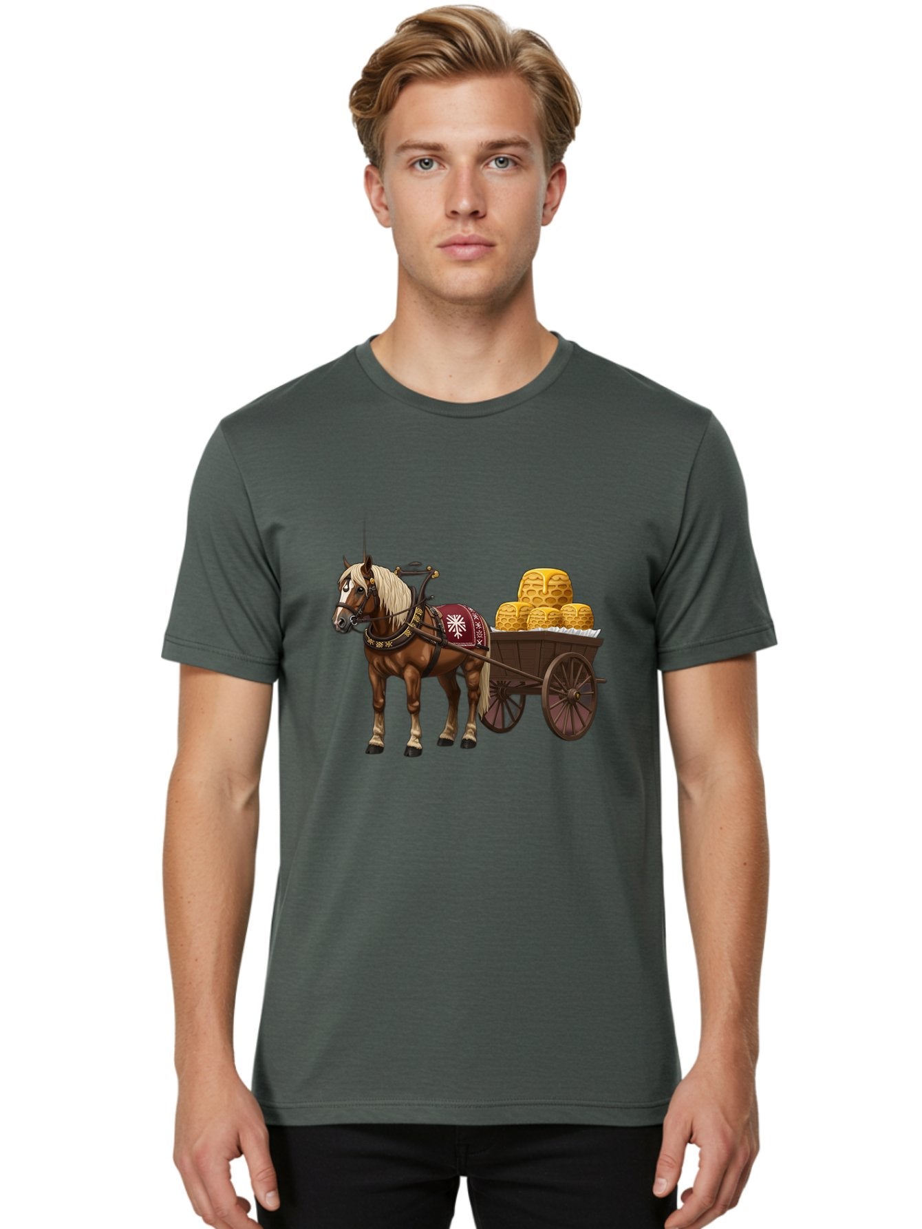 Horse-Drawn-Wagon Men'S Graphic Tee, 100% Cotton, Comfortable Casual Summer Wear, Machine Washable, Vintage Camera, Old Camera, Antique Camera, Black Camera, Classic Photography, Photography Equipment, Nostalgic Device, Film Camera, Camera Art Bag595 16