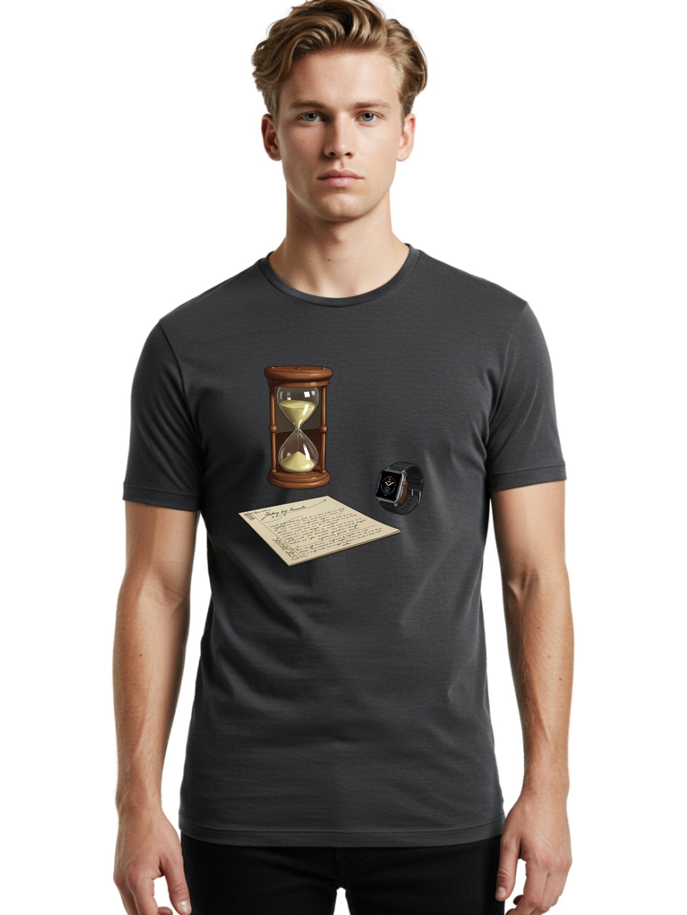 Hourglass-Watch-Letter Men'S Graphic Tee, 100% Cotton, Comfortable Casual Summer Wear, Machine Washable, Vintage Camera, Old Camera, Antique Camera, Black Camera, Classic Photography, Photography Equipment, Nostalgic Device, Film Camera, Bag597 19