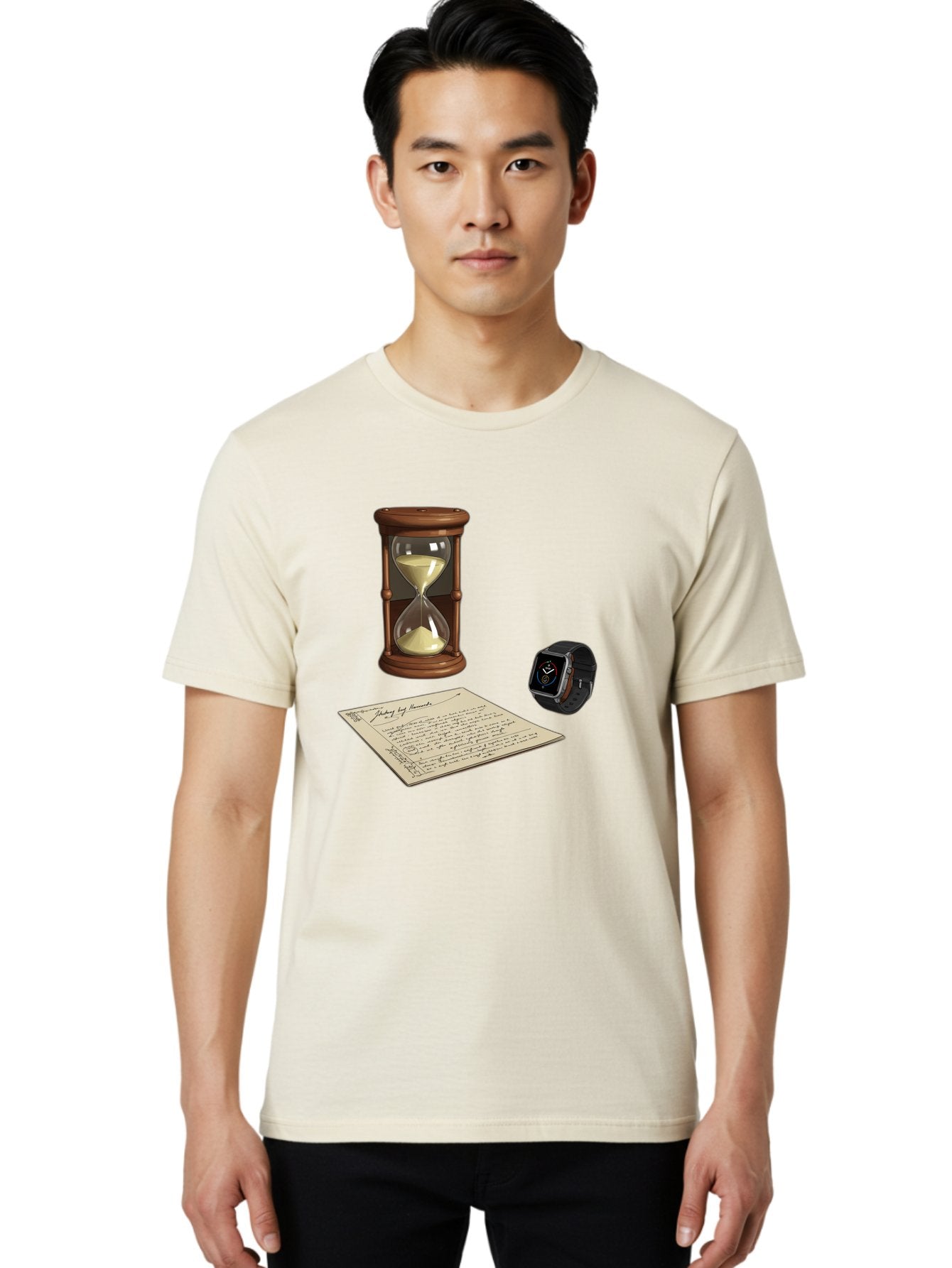 Hourglass-Watch-Letter Men'S Graphic Tee, 100% Cotton, Comfortable Casual Summer Wear, Machine Washable, Vintage Camera, Old Camera, Antique Camera, Black Camera, Classic Photography, Photography Equipment, Nostalgic Device, Film Camera, Bag597 29