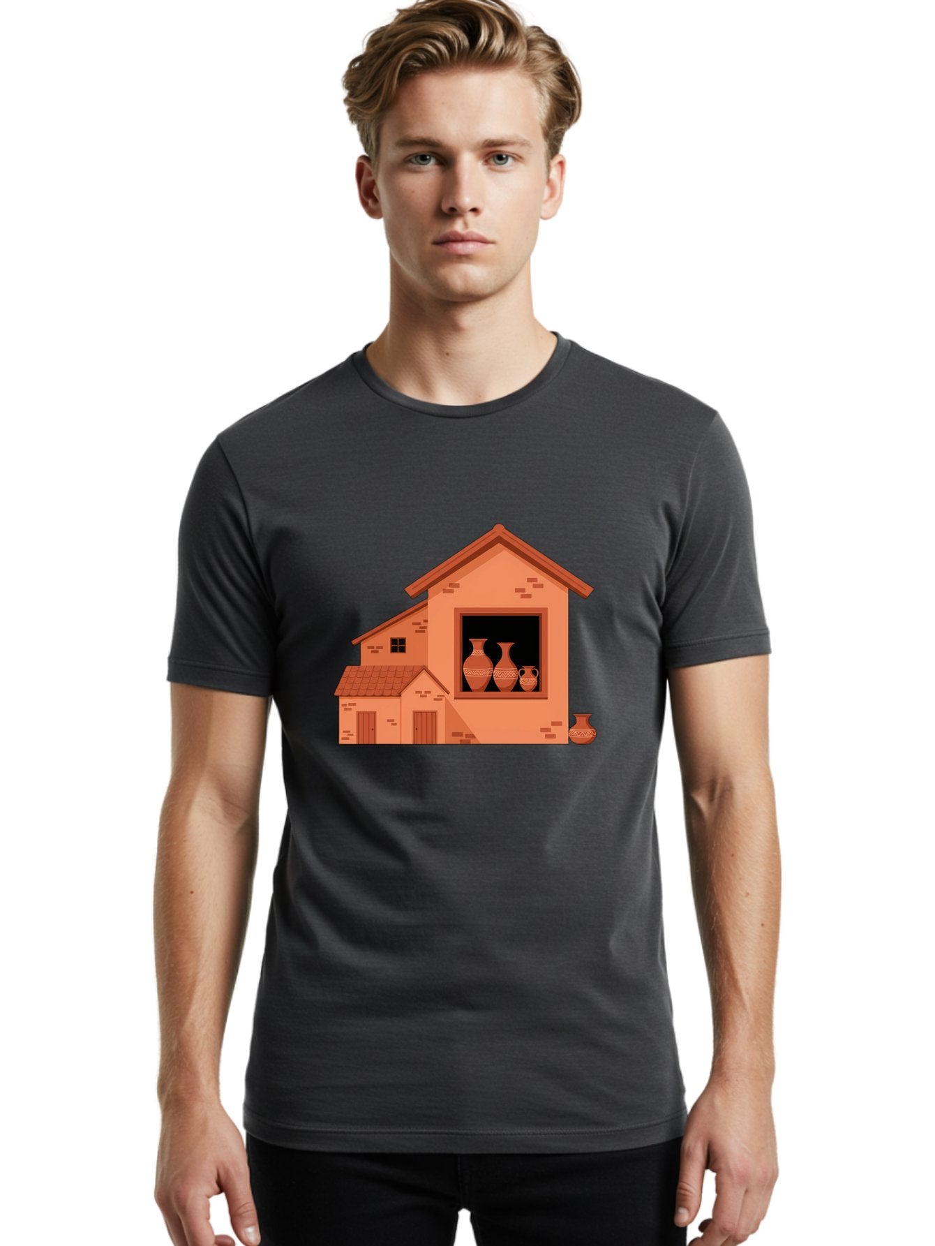 House-With-Vases Men'S Graphic Tee, 100% Cotton, Comfortable Casual Summer Wear, Machine Washable, Vintage Camera, Old Camera, Antique Camera, Black Camera, Classic Photography, Photography Equipment, Nostalgic Device, Film Camera, Camera Art Bag599 25