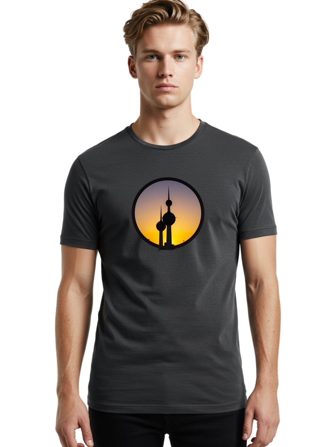 Kuwait-Towers-4 Men'S Graphic Tee, 100% Cotton, Comfortable Casual Summer Wear, Machine Washable, Vintage Camera, Old Camera, Antique Camera, Black Camera, Classic Photography, Photography Equipment, Nostalgic Device, Film Camera, Camera Art Bag671 16