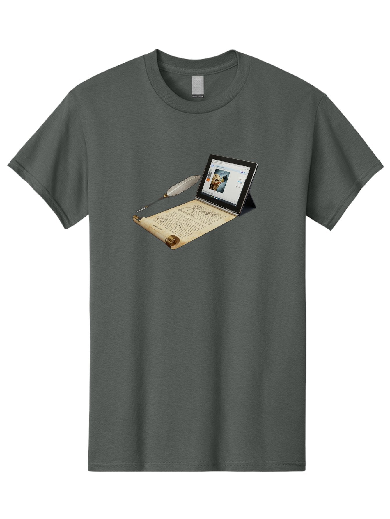 Laptop-Emerging-From-Scroll-With-Quill-Pen Men'S Graphic Tee, 100% Cotton, Comfortable Casual Summer Wear, Machine Washable, Vintage Camera, Old Camera, Antique Camera, Black Camera, Classic Photography, Photography Equipment, Bag679 14