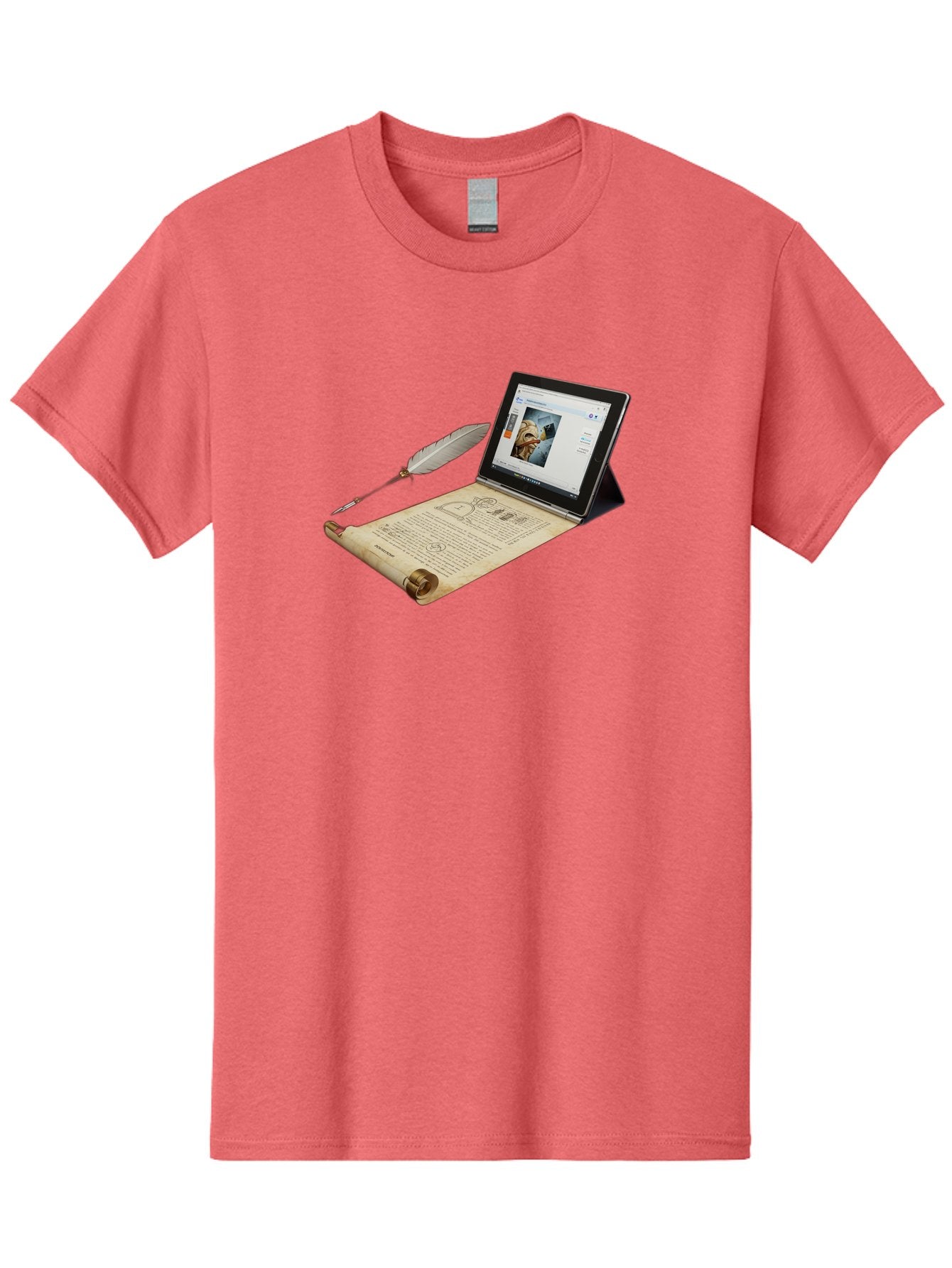 Laptop-Emerging-From-Scroll-With-Quill-Pen Men'S Graphic Tee, 100% Cotton, Comfortable Casual Summer Wear, Machine Washable, Vintage Camera, Old Camera, Antique Camera, Black Camera, Classic Photography, Photography Equipment, Bag679 10