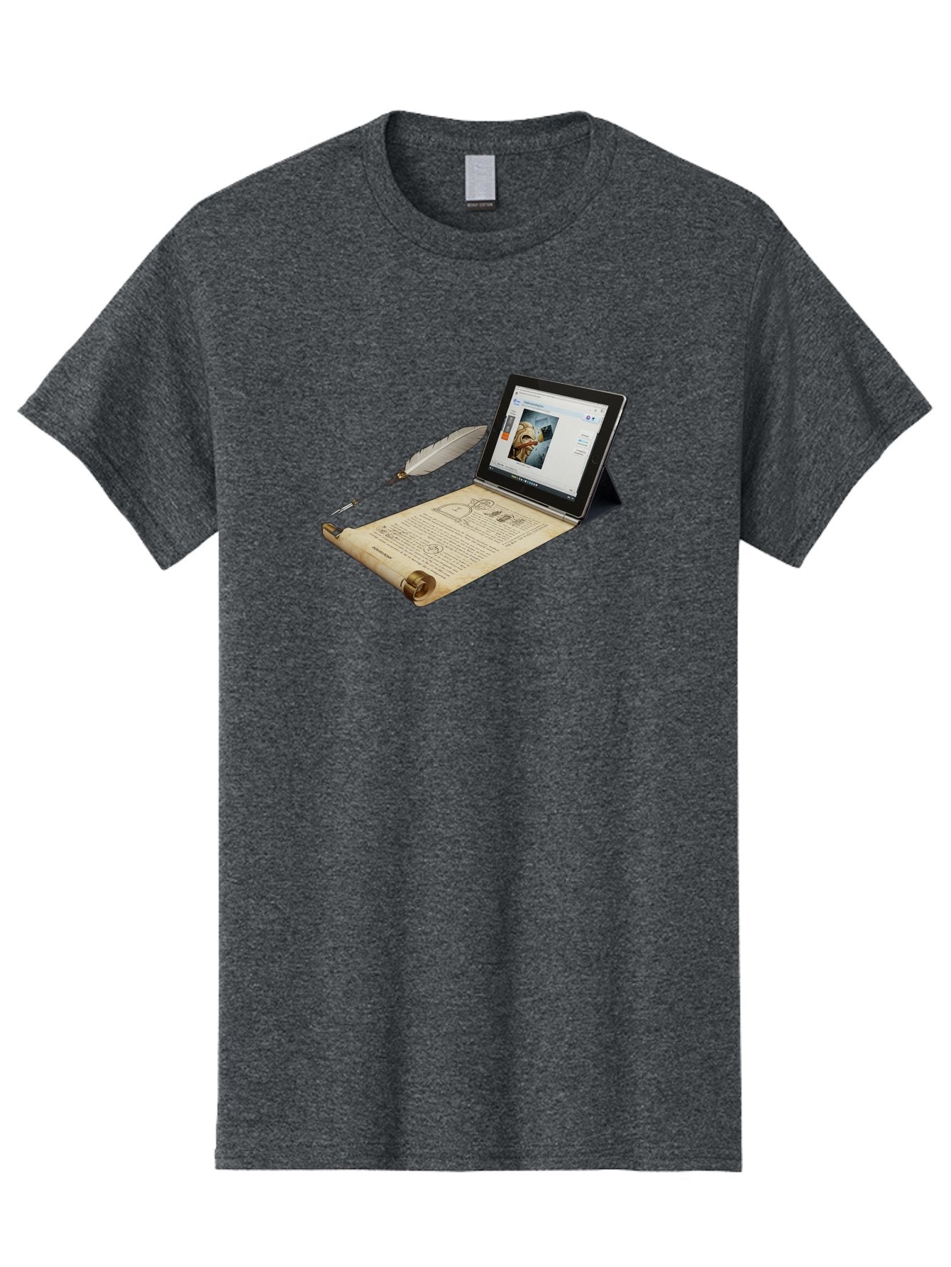 Laptop-Emerging-From-Scroll-With-Quill-Pen Men'S Graphic Tee, 100% Cotton, Comfortable Casual Summer Wear, Machine Washable, Vintage Camera, Old Camera, Antique Camera, Black Camera, Classic Photography, Photography Equipment, Bag679 9