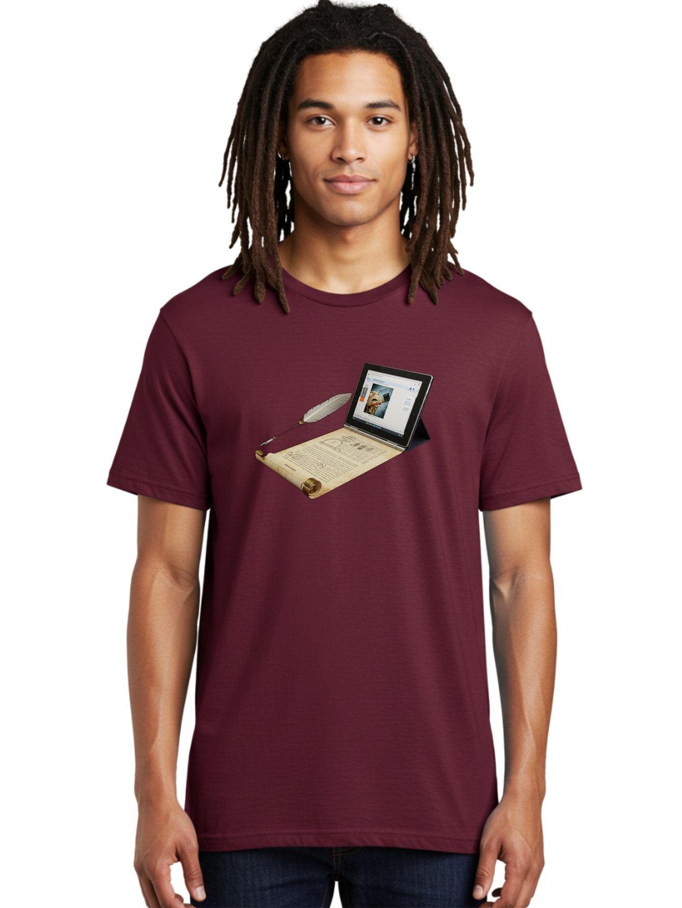 Laptop-Emerging-From-Scroll-With-Quill-Pen Men'S Graphic Tee, 100% Cotton, Comfortable Casual Summer Wear, Machine Washable, Vintage Camera, Old Camera, Antique Camera, Black Camera, Classic Photography, Photography Equipment, Bag679 28