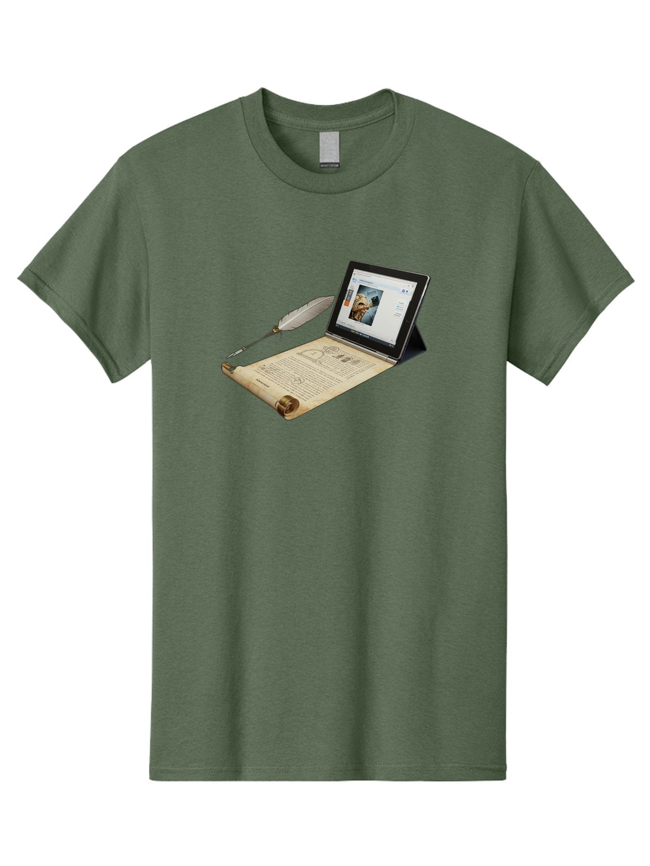 Laptop-Emerging-From-Scroll-With-Quill-Pen Men'S Graphic Tee, 100% Cotton, Comfortable Casual Summer Wear, Machine Washable, Vintage Camera, Old Camera, Antique Camera, Black Camera, Classic Photography, Photography Equipment, Bag679 15