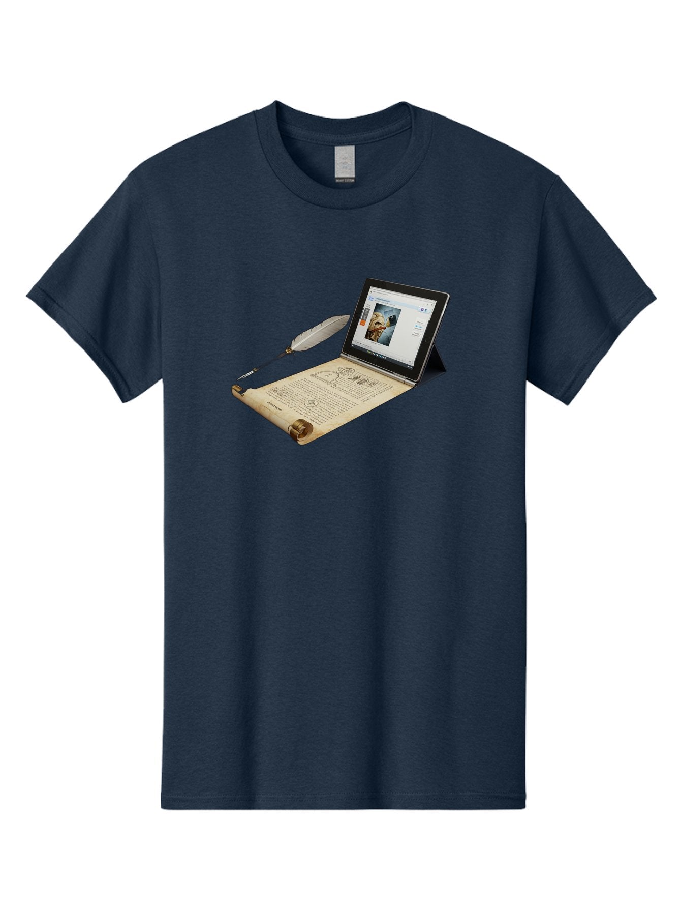 Laptop-Emerging-From-Scroll-With-Quill-Pen Men'S Graphic Tee, 100% Cotton, Comfortable Casual Summer Wear, Machine Washable, Vintage Camera, Old Camera, Antique Camera, Black Camera, Classic Photography, Photography Equipment, Bag679 13